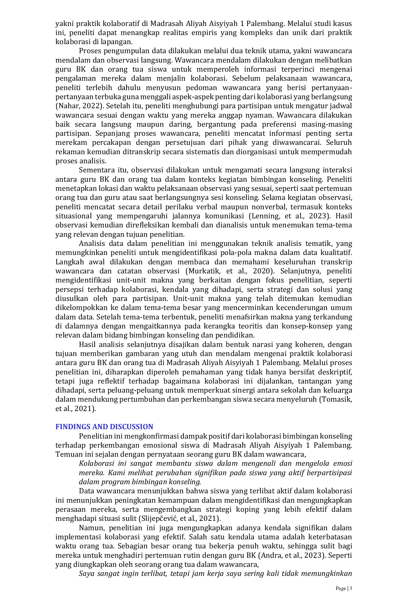 JURIS Collaboration Between Parents And Guidance And Counseling BK Teachers In Supporting Student Development At MA Aisyiyah 1 Palembang