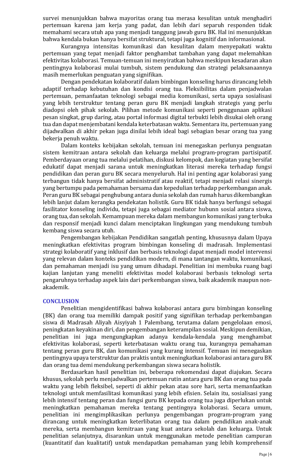 JURIS Collaboration Between Parents And Guidance And Counseling BK Teachers In Supporting Student Development At MA Aisyiyah 1 Palembang