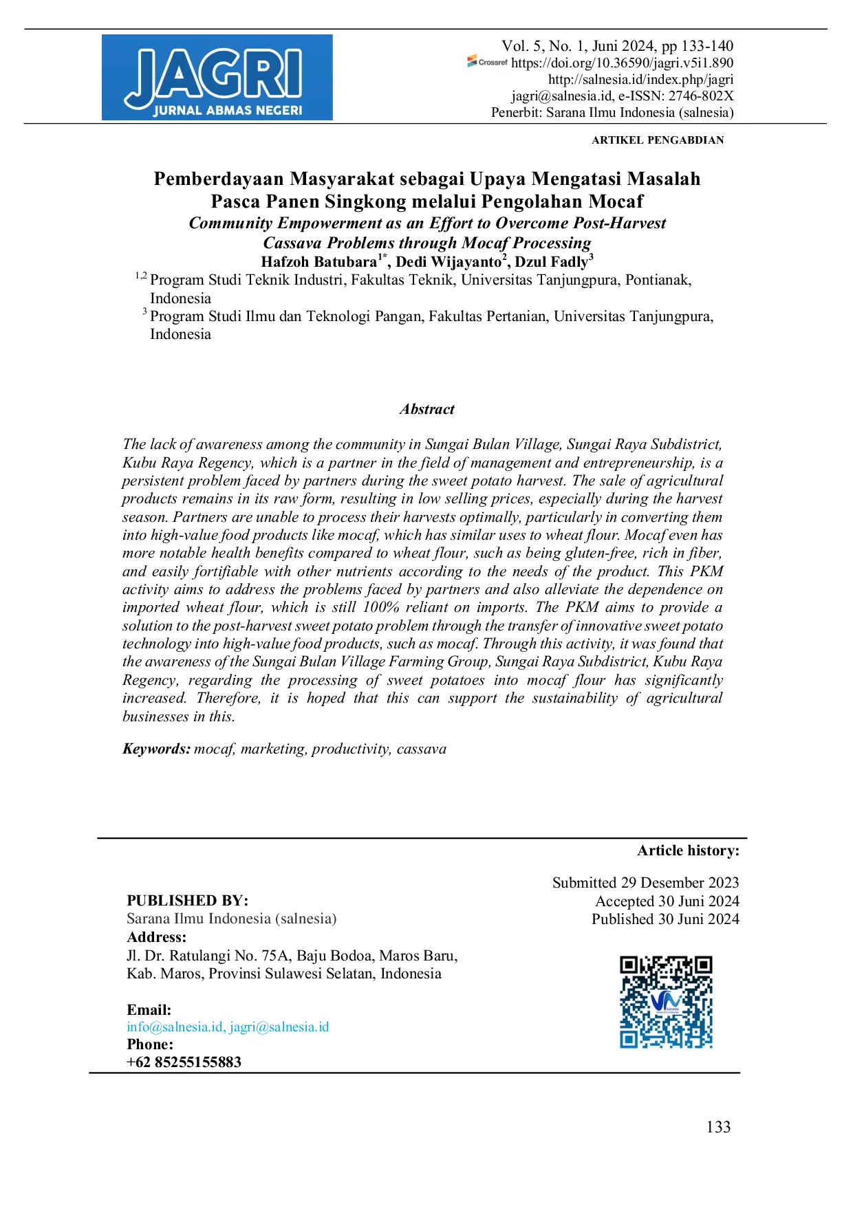 JURIS Pemberdayaan Masyarakat sebagai Upaya Mengatasi Masalah Pasca Panen Singkong melalui Pengolahan Mocaf