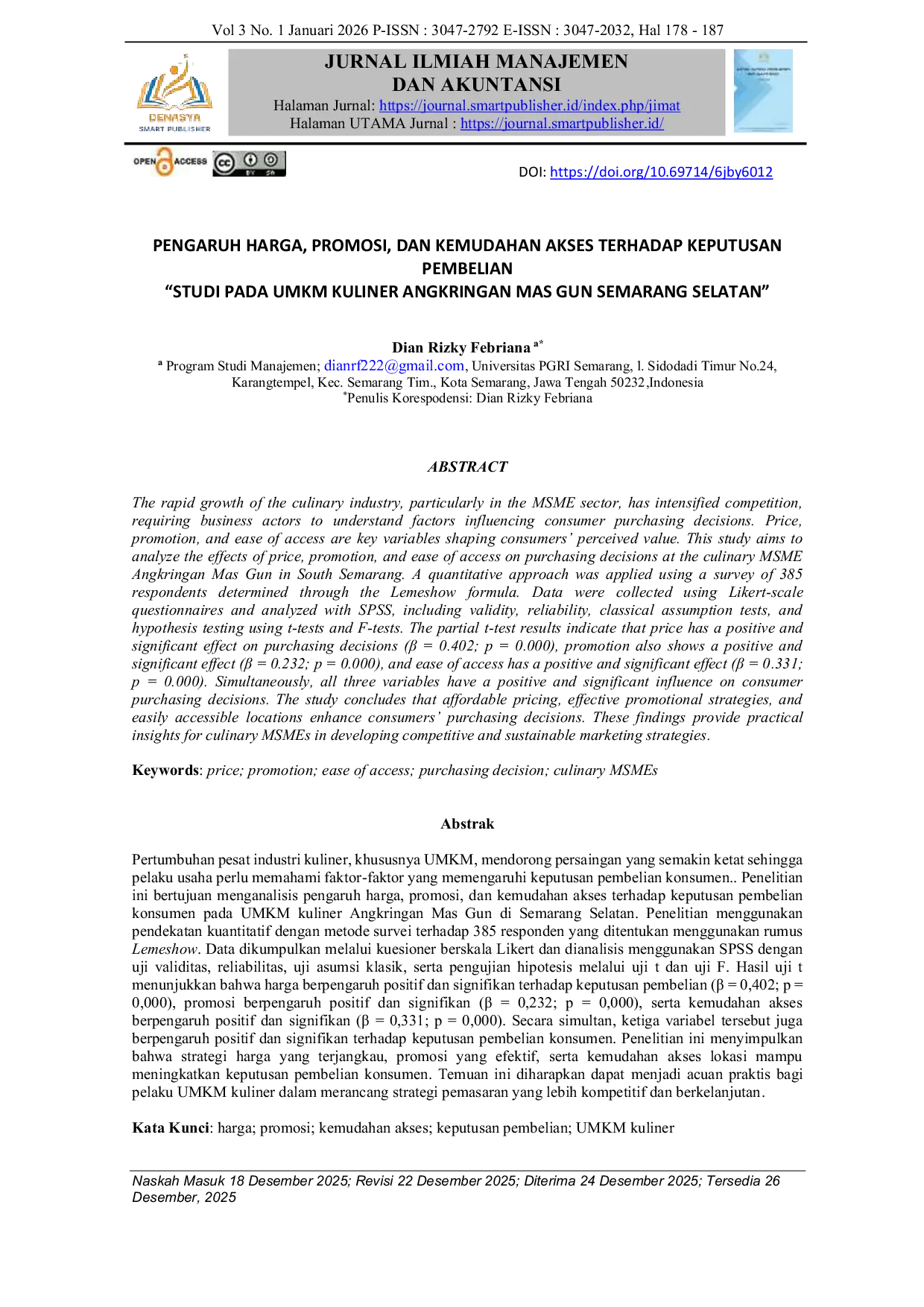 JURIS Pengaruh Harga Promosi dan Kemudahan Akses Terhadap Keputusan Pembelian
