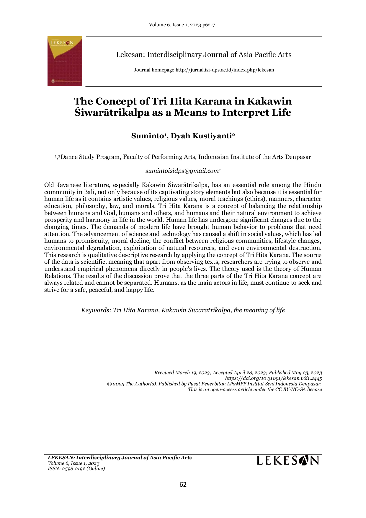 JURIS The Concept of Tri Hita Karana in Kakawin Siwaratrikalpa as a Means to Interpret Life