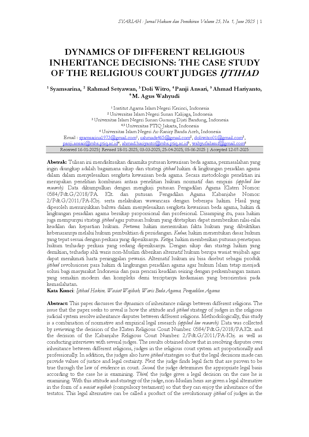 juris Dinamika Keputusan Warisan Agama yang Berbeda Studi Kasus tentang Ijtihad Hakim Pengadilan Agama