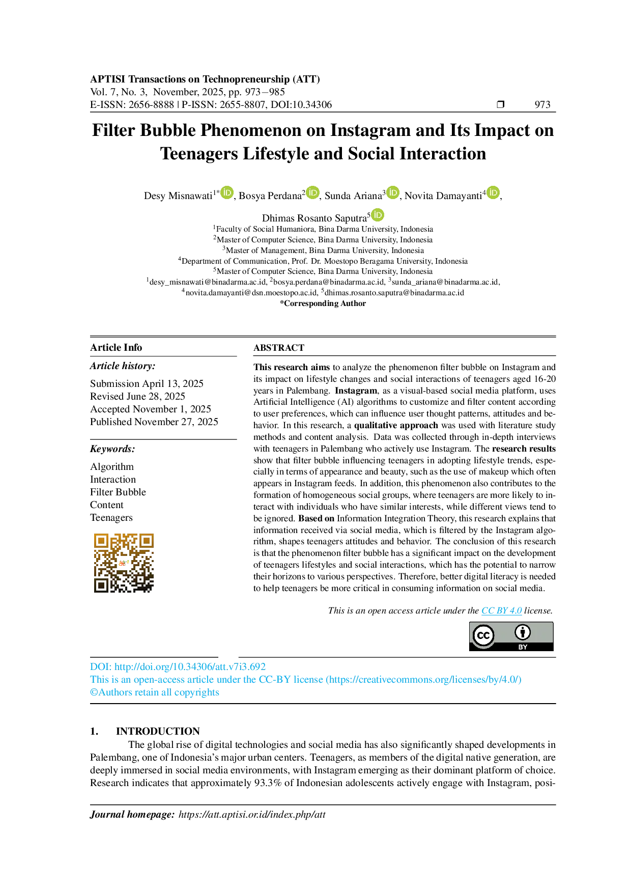 JURIS Filter Bubble Phenomenon on Instagram and Its Impact on Teenagers Lifestyle and Social Interaction