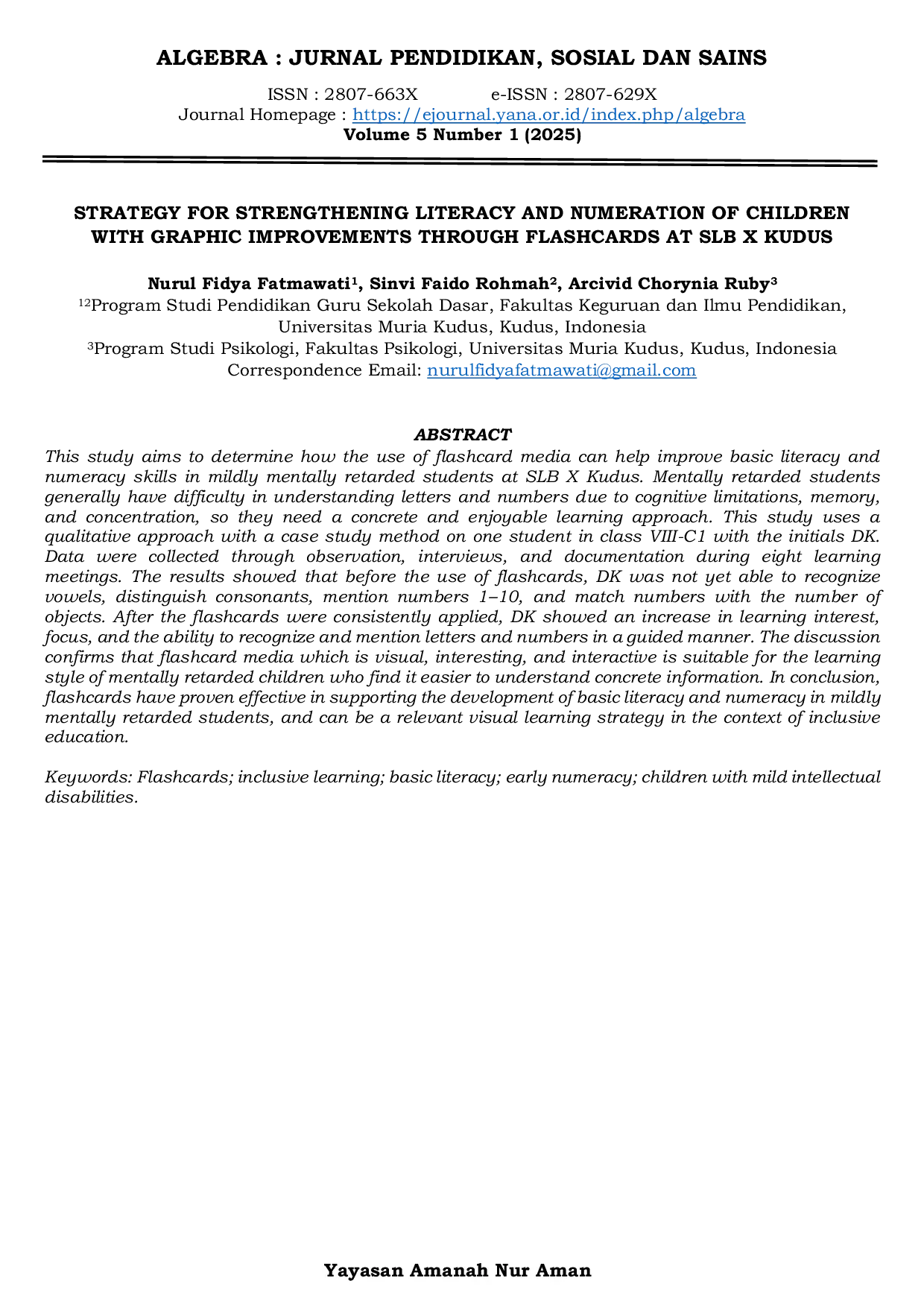 JURIS Strategy for Strengthening Literacy and Numeration of Children With Graphic Improvements Through Flashcards at SLB X Kudus