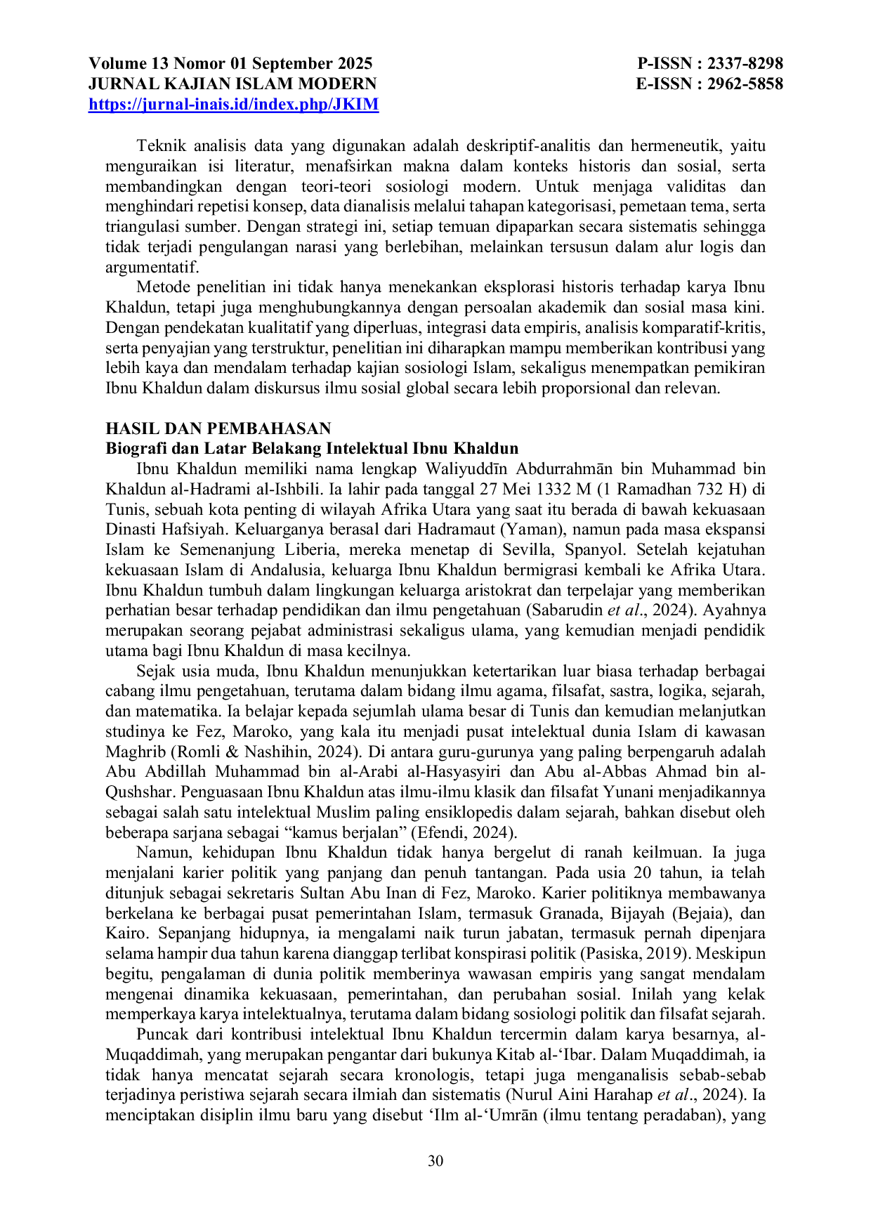 JURIS Ibnu Khaldun Dan Perintisan Ilmu Sosiologi Dalam Tradisi Islam