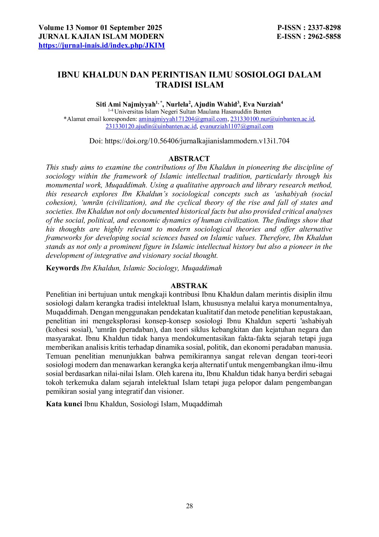 JURIS Ibnu Khaldun Dan Perintisan Ilmu Sosiologi Dalam Tradisi Islam