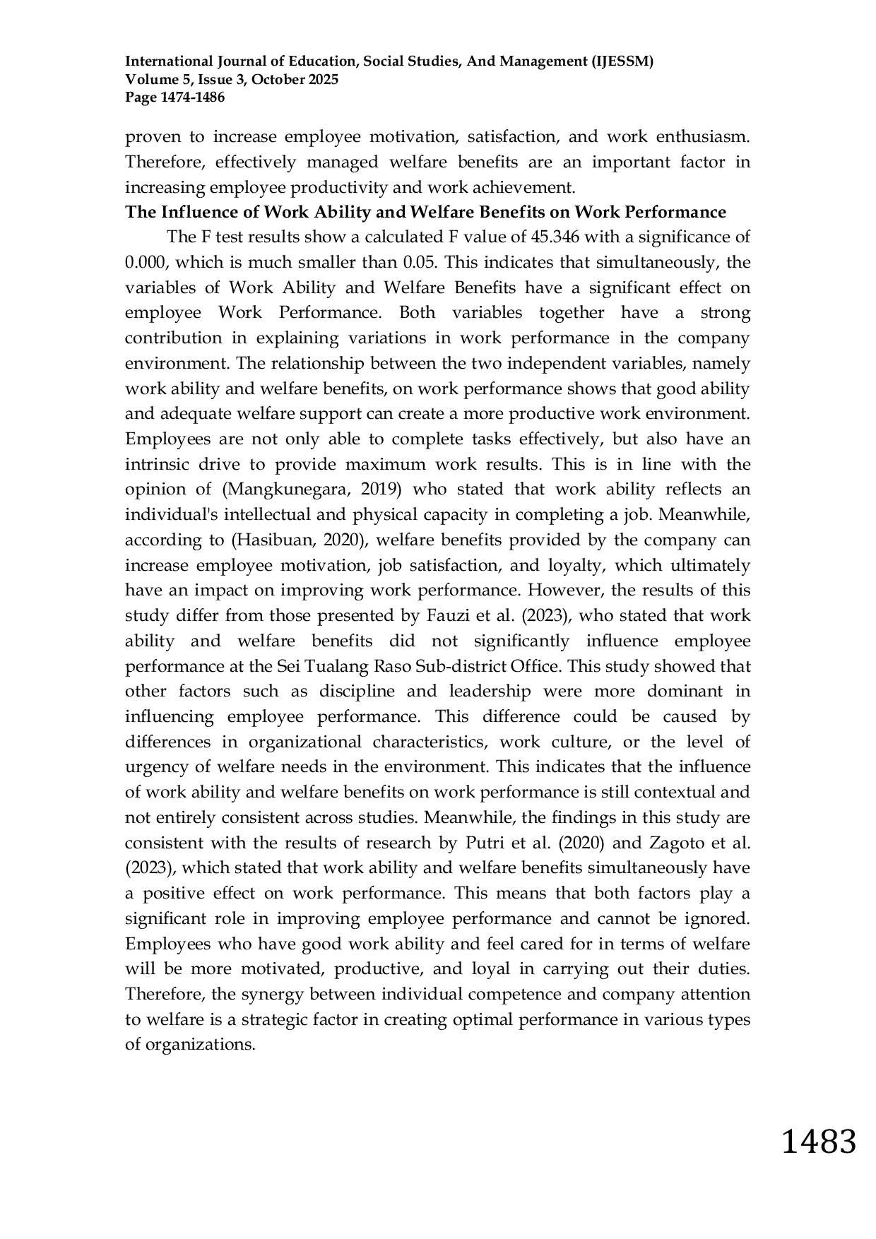 JURIS The Effect of Employee Work Ability and Welfare Benefits on Employee Work Performance at PT Wongso Nusantara Bersatu