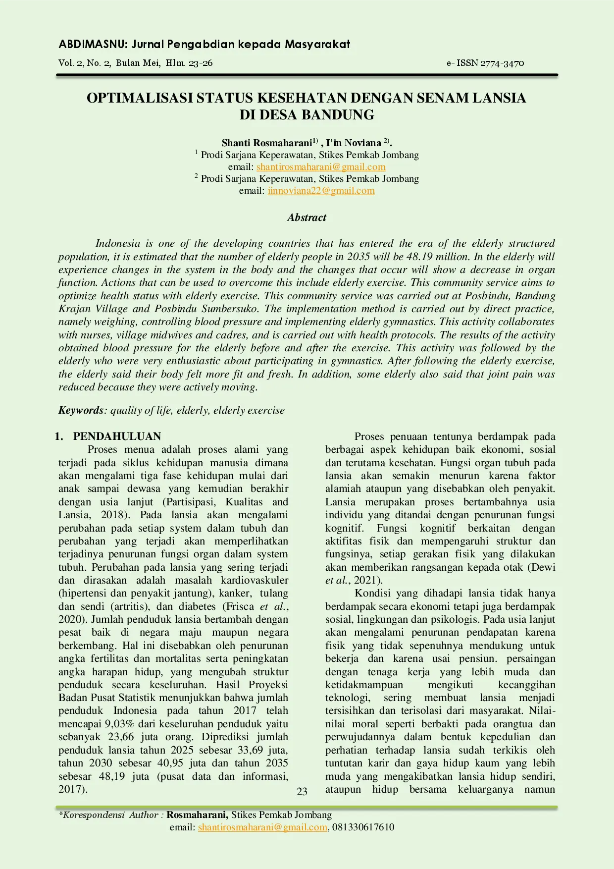 juris Optimalisasi Status Kesehatan dengan Senam Lansia di Desa Bandung