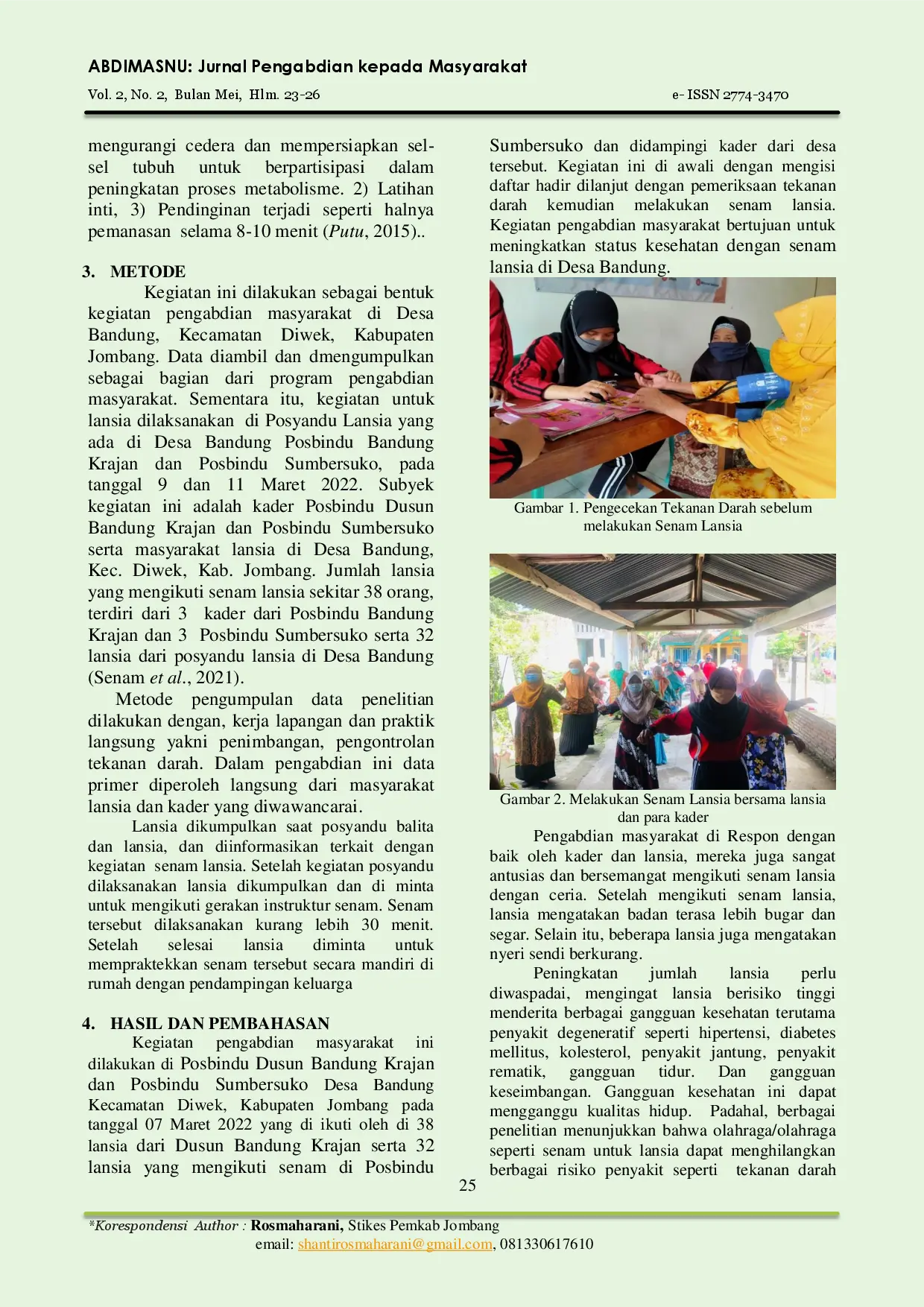 juris Optimalisasi Status Kesehatan dengan Senam Lansia di Desa Bandung