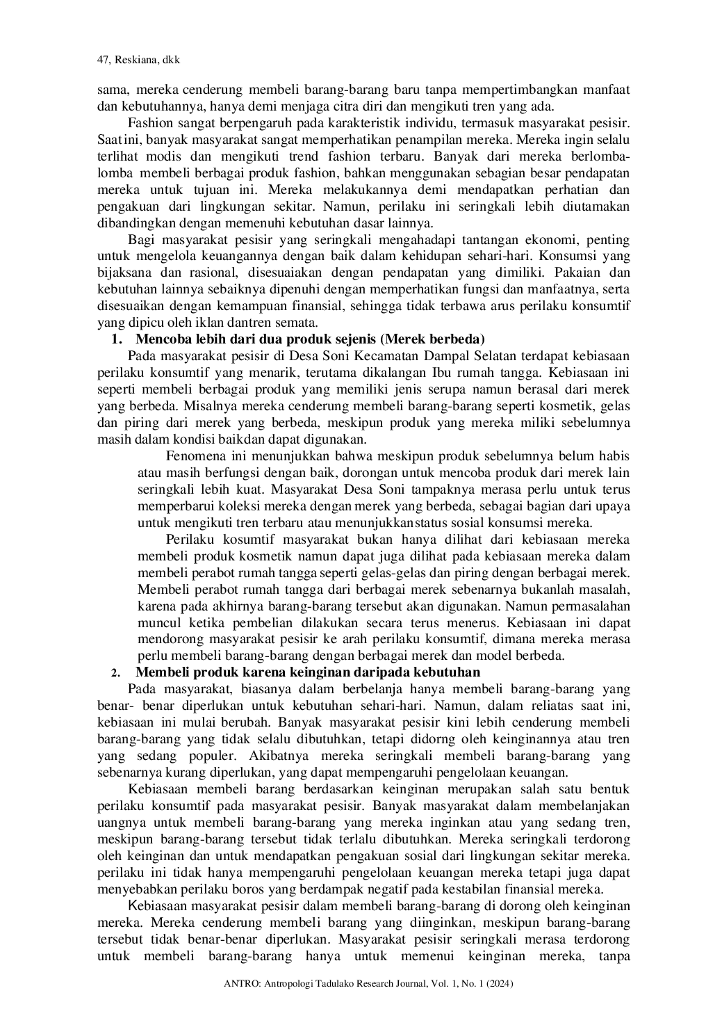 JURIS Perilaku Konsumtif Pada Masyarakat Pesisir Di Desa Soni Kecamatan Dampal Selatan