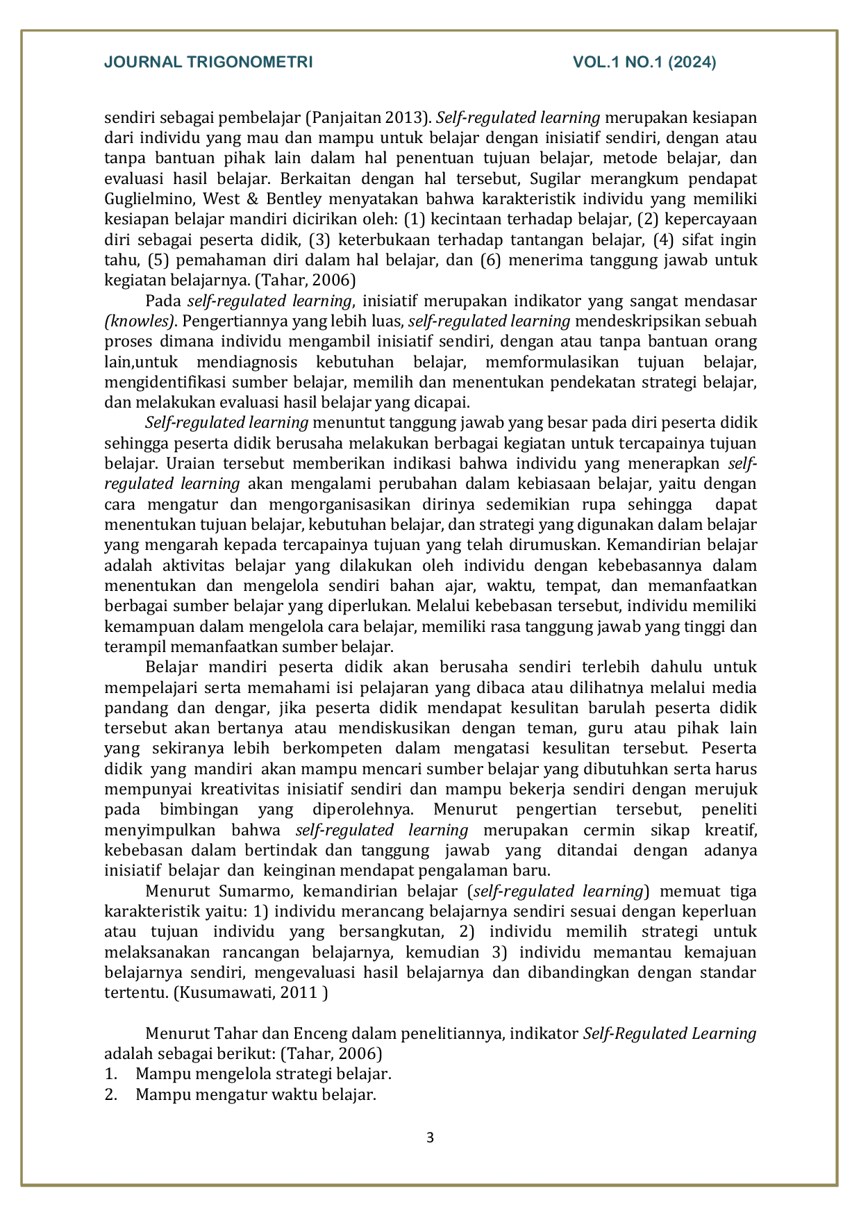 JURIS Self Regulated Learning dalam Proses Belajar Matematika Sekolah