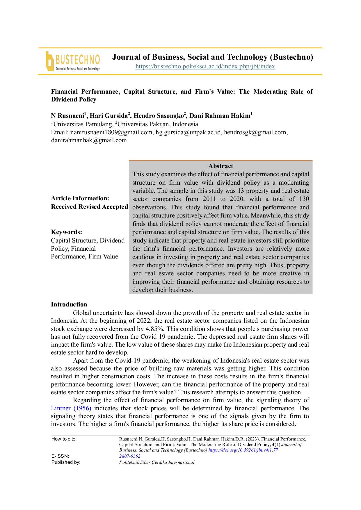 JURIS Financial Performance Capital Structure and Firm s Value The Moderating Role of Dividend Policy