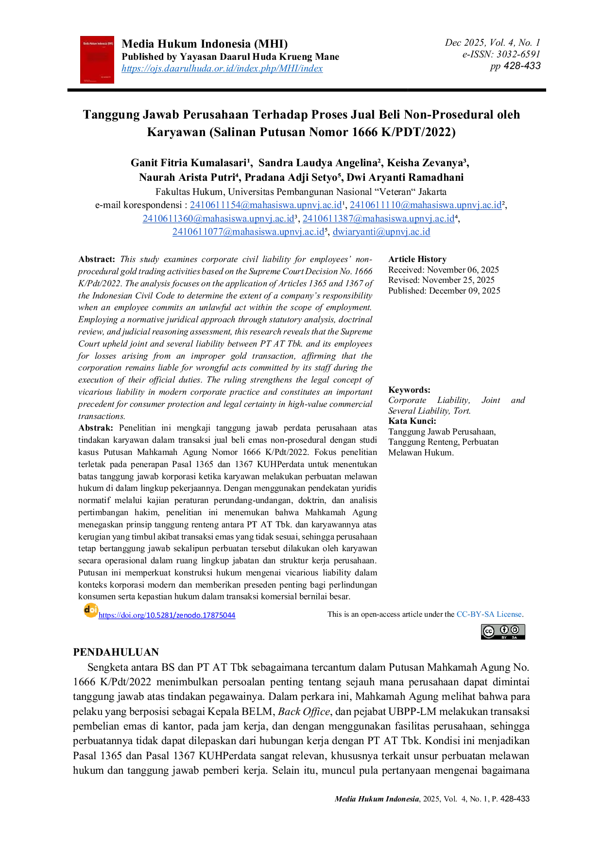 JURIS Tanggung Jawab Perusahaan Terhadap Proses Jual Beli Non Prosedural oleh Karyawan Salinan Putusan Nomor 1666 K PDT 2022