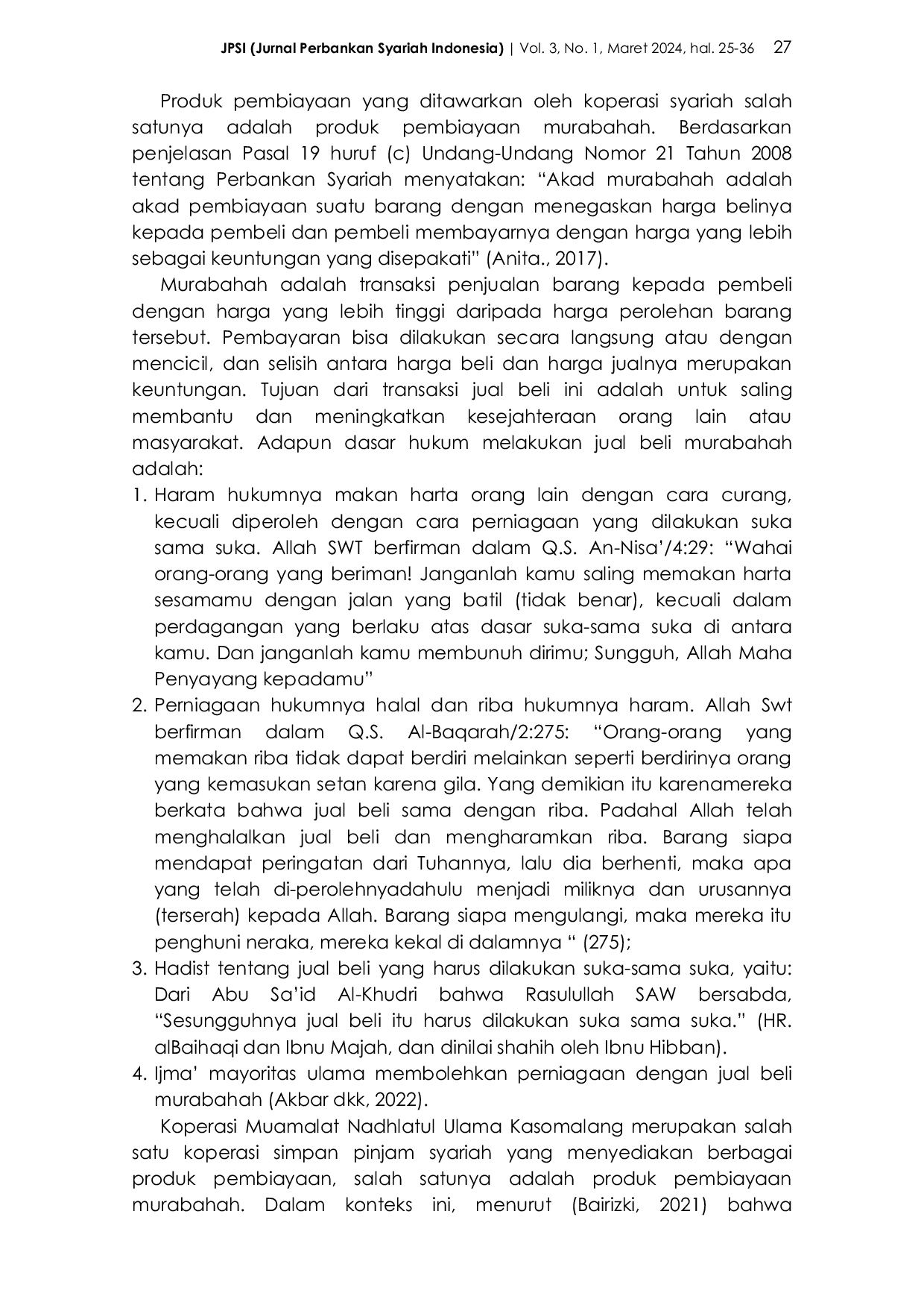 JURIS Optimalisasi Strategi Pemasaran Produk Pembiayaan Murabahah Dalam Konteks Koperasi Simpan Pinjam Syariah