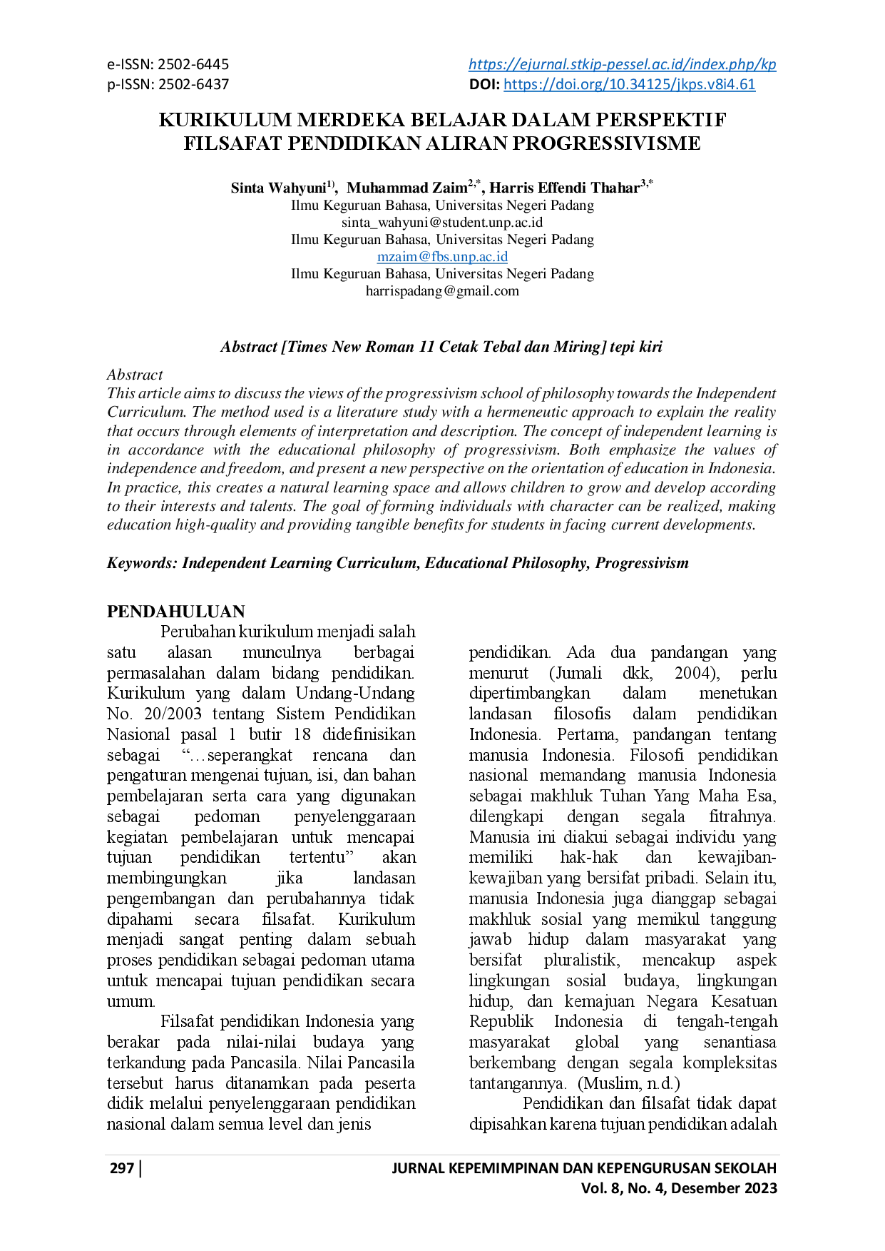 juris Kurikulum Merdeka Belajar Dalam Perspektif Filsafat Pendidikan Aliran Progressivisme