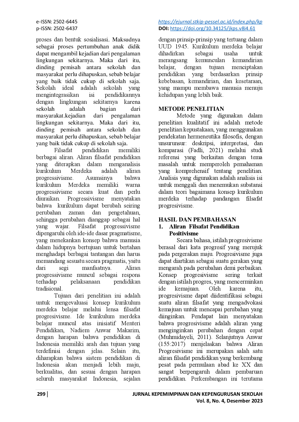 juris Kurikulum Merdeka Belajar Dalam Perspektif Filsafat Pendidikan Aliran Progressivisme