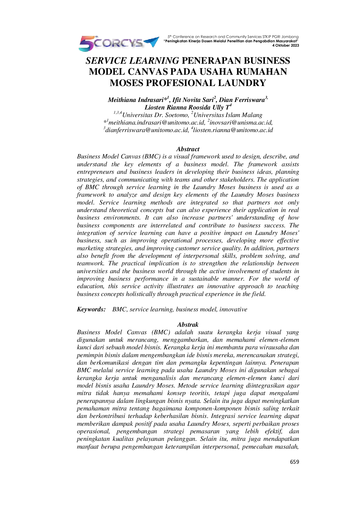 JURIS Service Learning Penerapan Business Model Canvas Pada Usaha Rumahan Laundry Moses Profesional