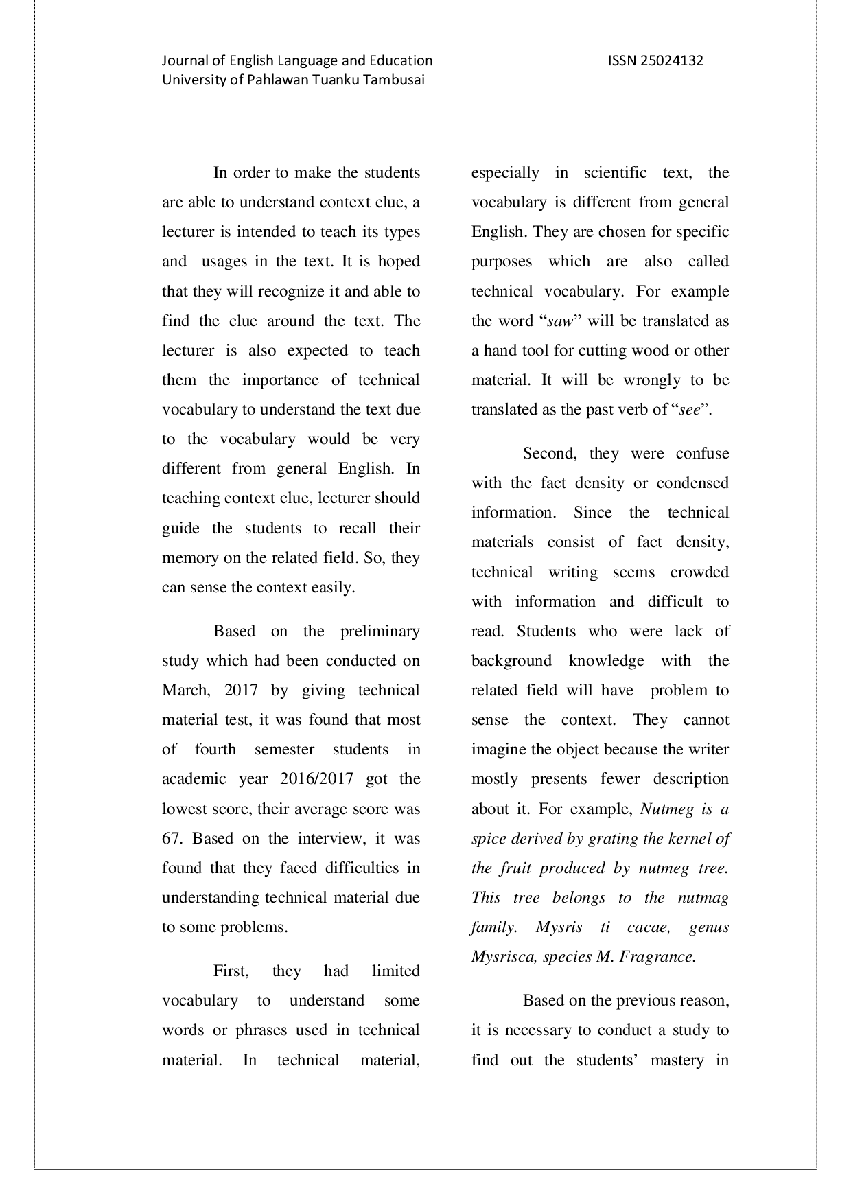 JURIS Students Mastery in Using Context Clue in Reading Technical Material