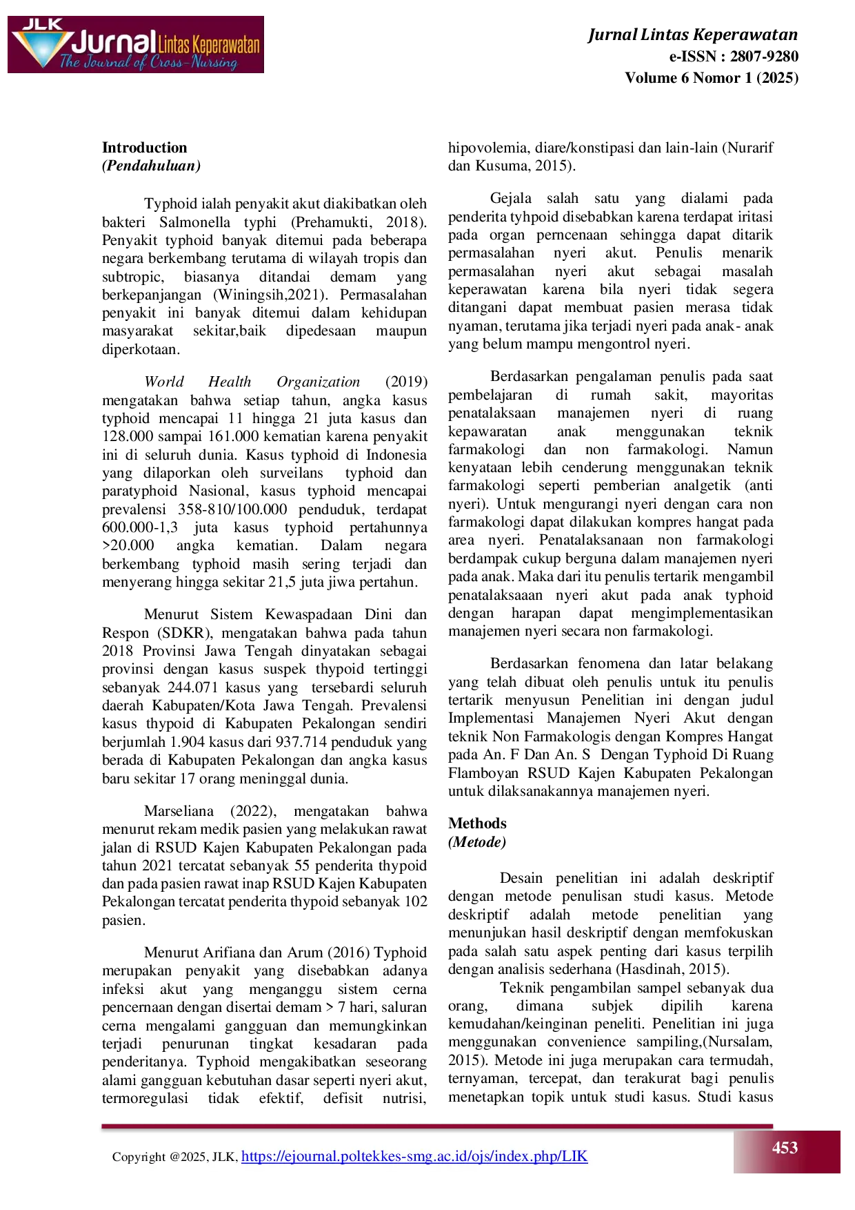 JURIS Implementasi Manajemen Nyeri Akut Dengan Teknik Non Farmakologis Kompres Hangat Pada An F Dan An S Dengan Typhoid Di Ruang Flamboyan Rsud Kajen Kabupaten Pekalongan