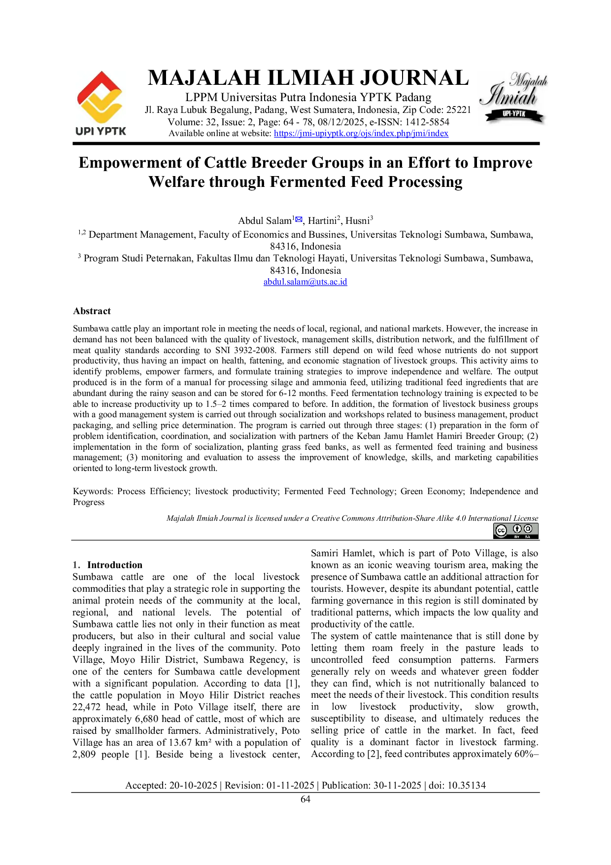 JURIS Empowerment of Cattle Breeder Groups in an Effort to Improve Welfare through Fermented Feed Processing