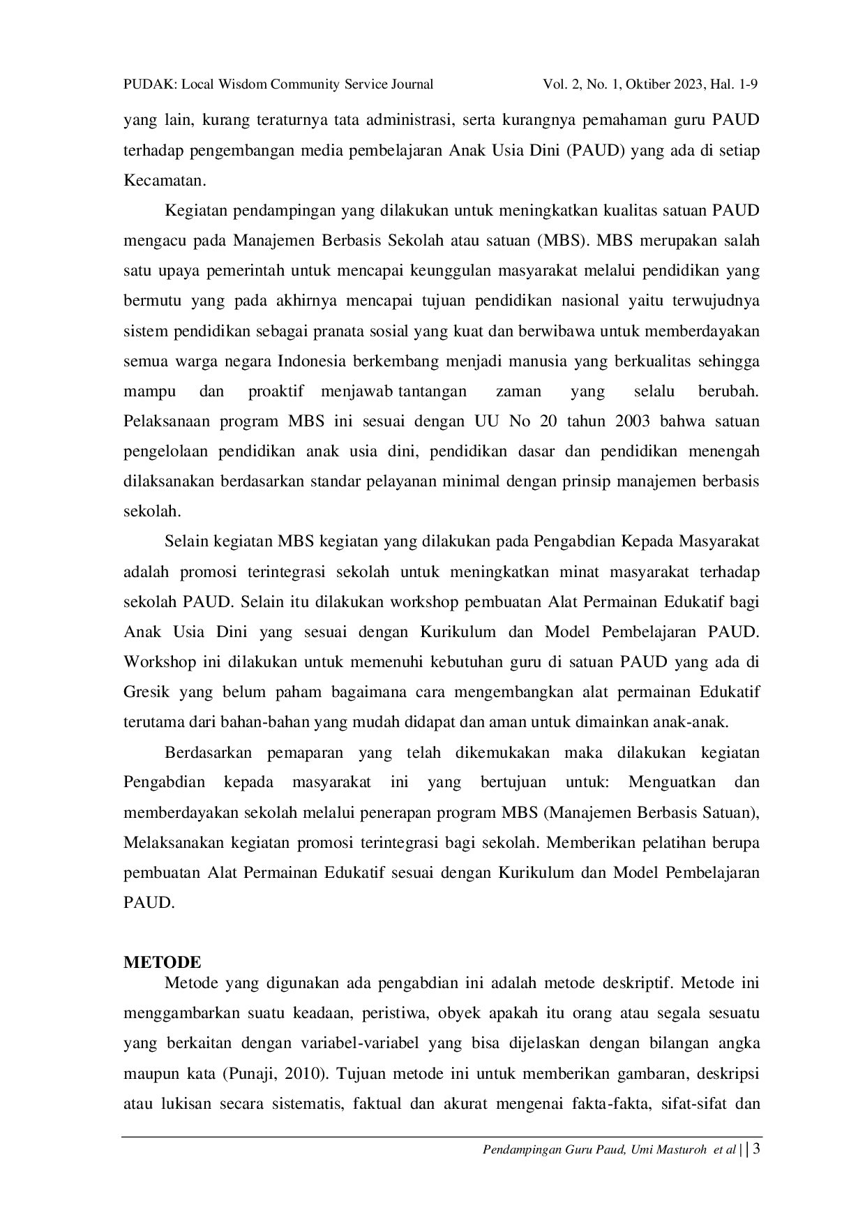 JURIS Settings for Early Childhood Education Teacher Assistance in Gresik Regency