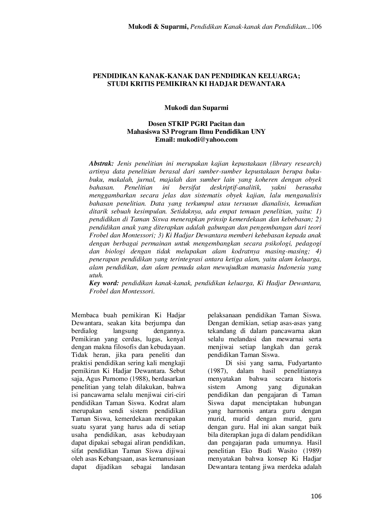 juris Pendidikan Kanak Kanak dan Pendidikan Keluarga Studi Kritis Pemikiran Ki Hadjar Dewantara