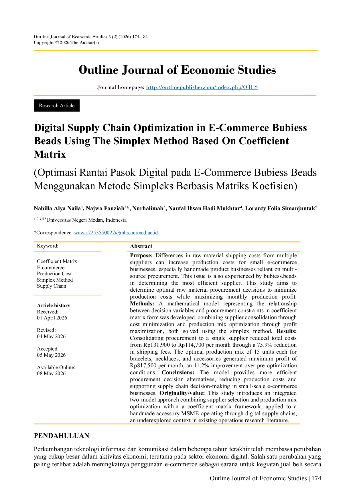 JURIS Digital Supply Chain Optimization in E Commerce Bubiess Beads Using The Simplex Method Based On Coefficient Matrix