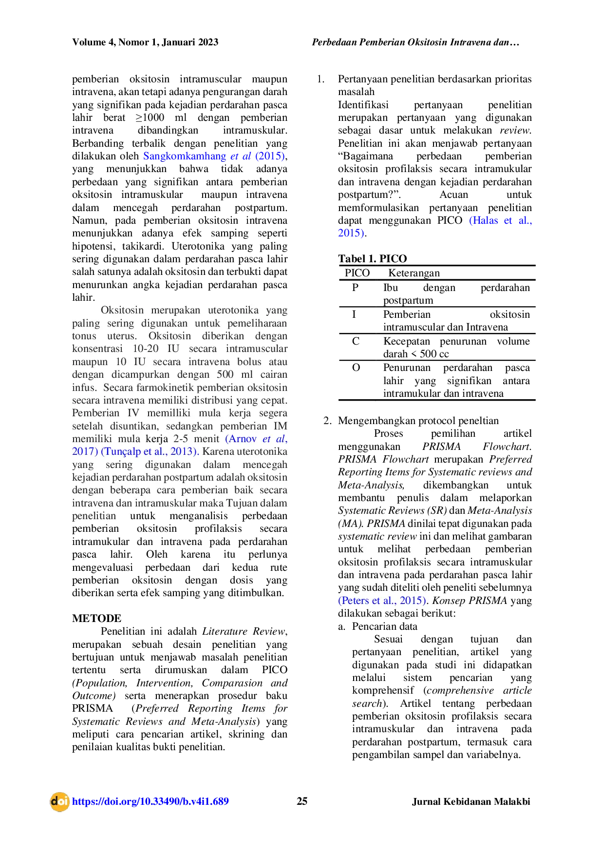 JURIS Literature Review Perbedaan Pemberian Oksitosin Profilaksis Secara Intravena dan Intramuskular Terhadap Kejadian Perdarahan Postpartum
