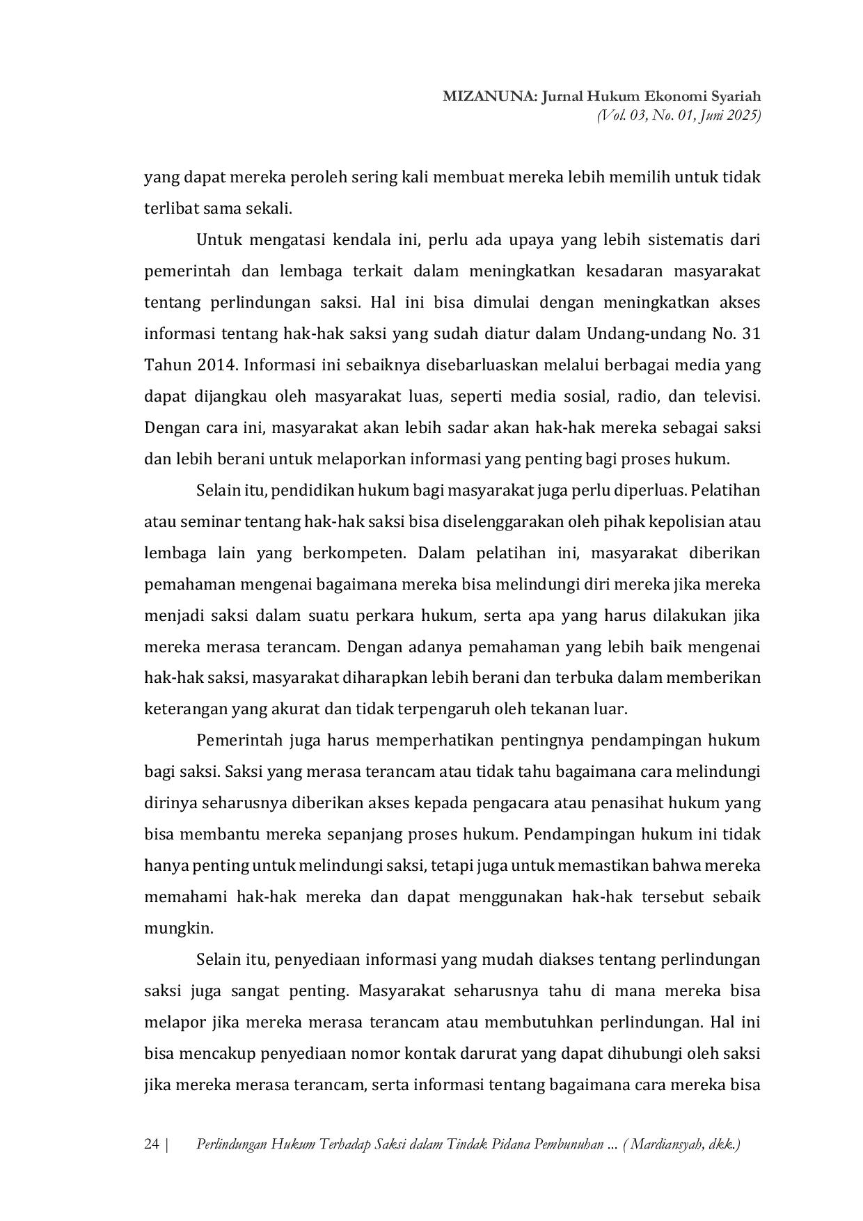 JURIS Perlindungan Hukum Terhadap Saksi Dalam Tindak Pidana Pembunuhan Di Wilayah Hukum Polres Bengkulu