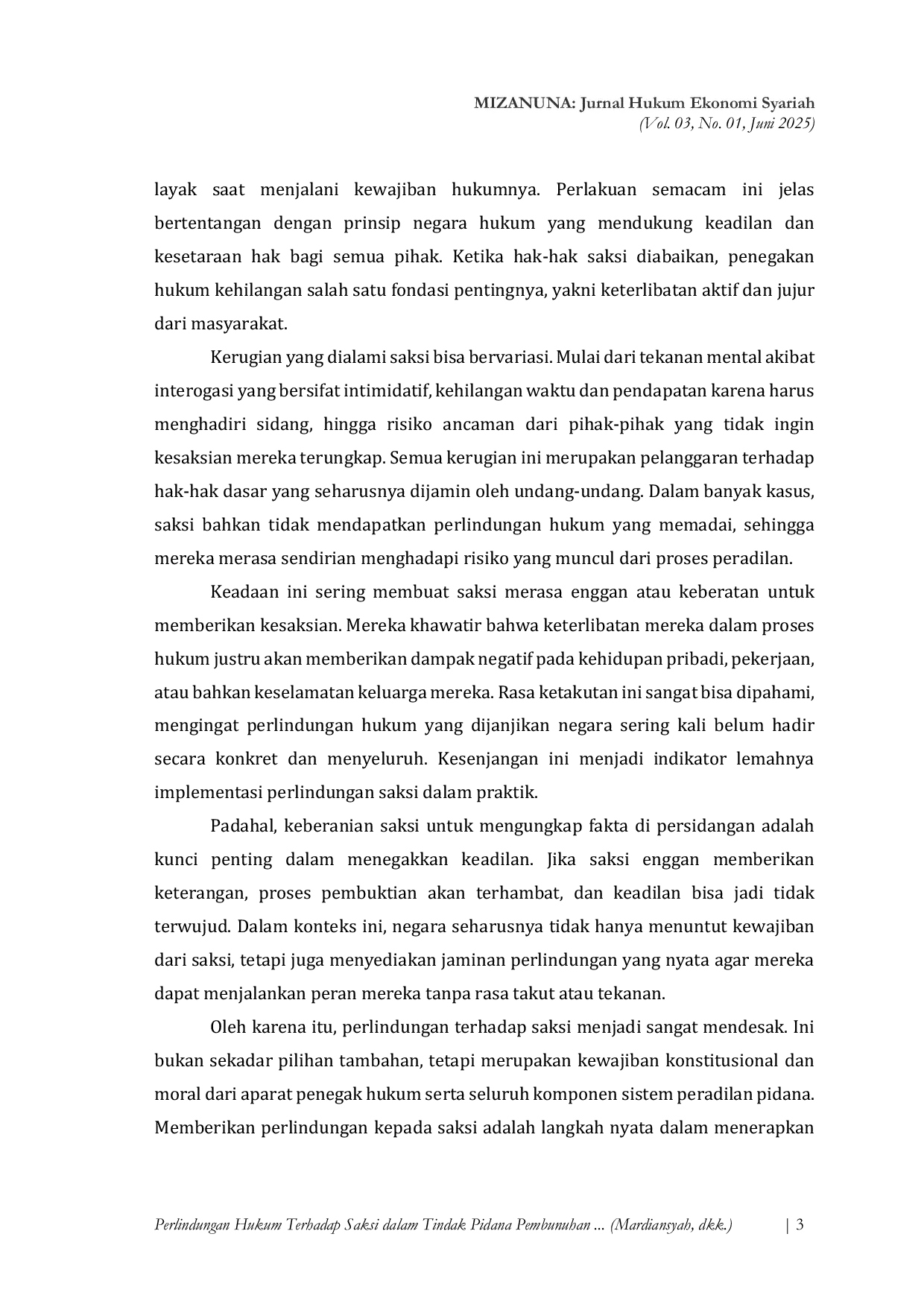 JURIS Perlindungan Hukum Terhadap Saksi Dalam Tindak Pidana Pembunuhan Di Wilayah Hukum Polres Bengkulu