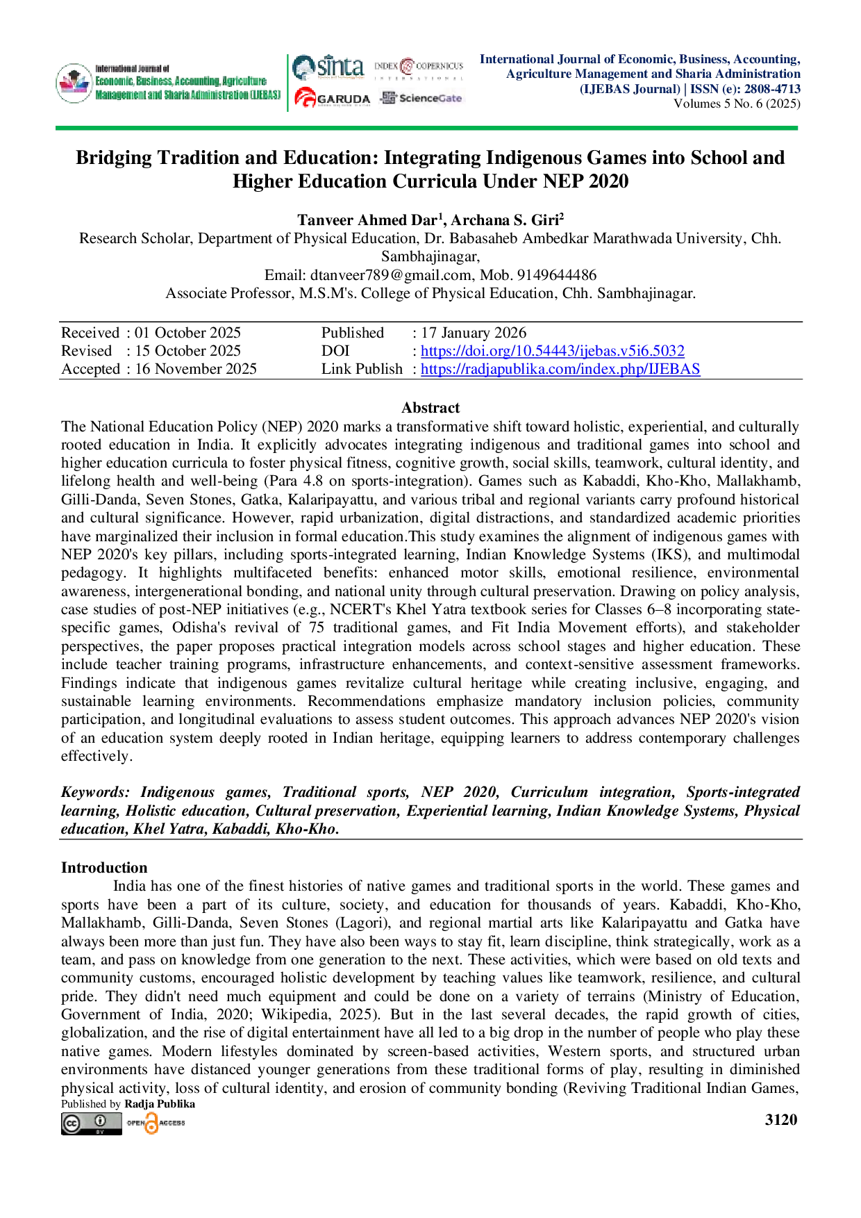 JURIS Bridging Tradition and Education Integrating Indigenous Games into School and Higher Education Curricula Under NEP 2020