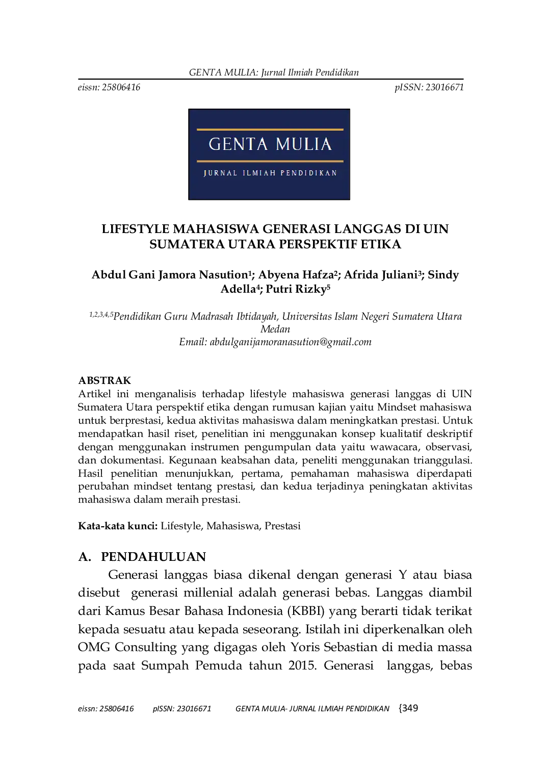 JURIS Lifestyle Mahasiswa Generasi Langgas Di Uin Sumatera Utara Perspektif Etika