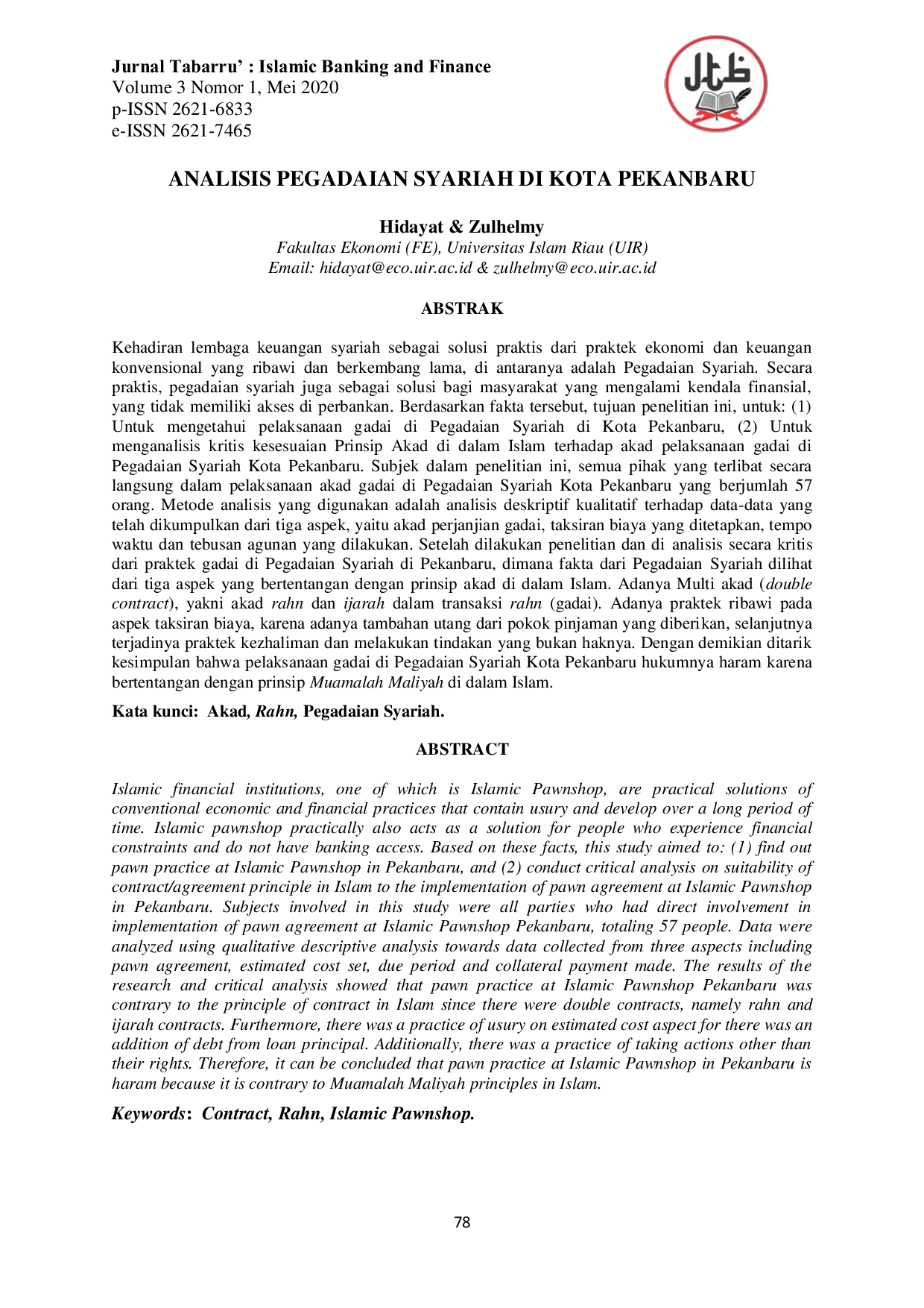 JURIS Analisis Pegadaian Syariah Di Kota Pekanbaru