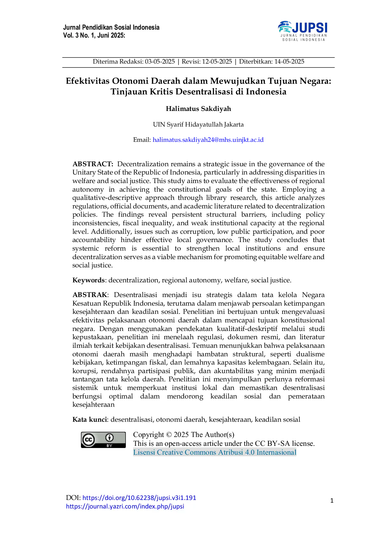 JURIS Efektivitas Otonomi Daerah dalam Mewujudkan Tujuan Negara Tinjauan Kritis Desentralisasi di Indonesia