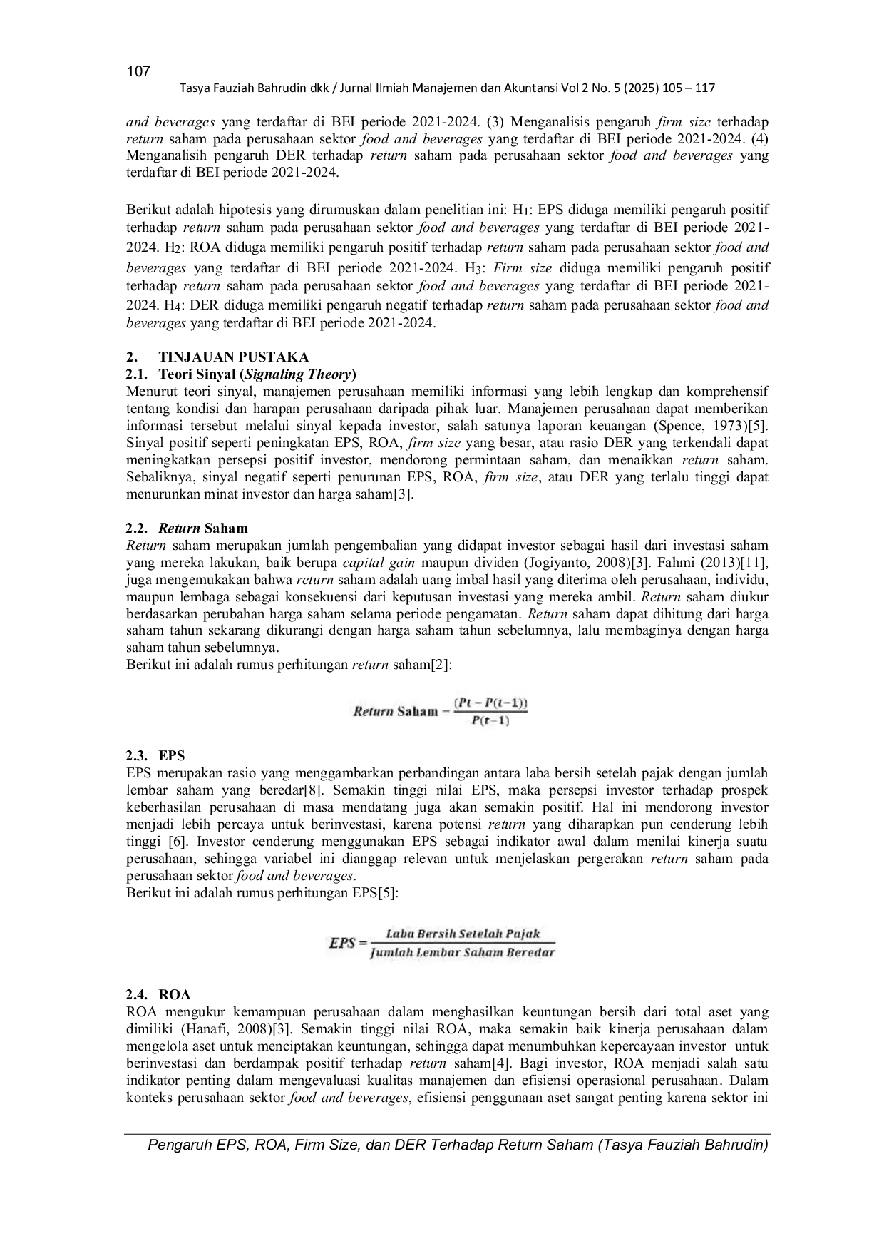 JURIS Pengaruh EPS ROA Firm Size dan DER Terhadap Return Saham