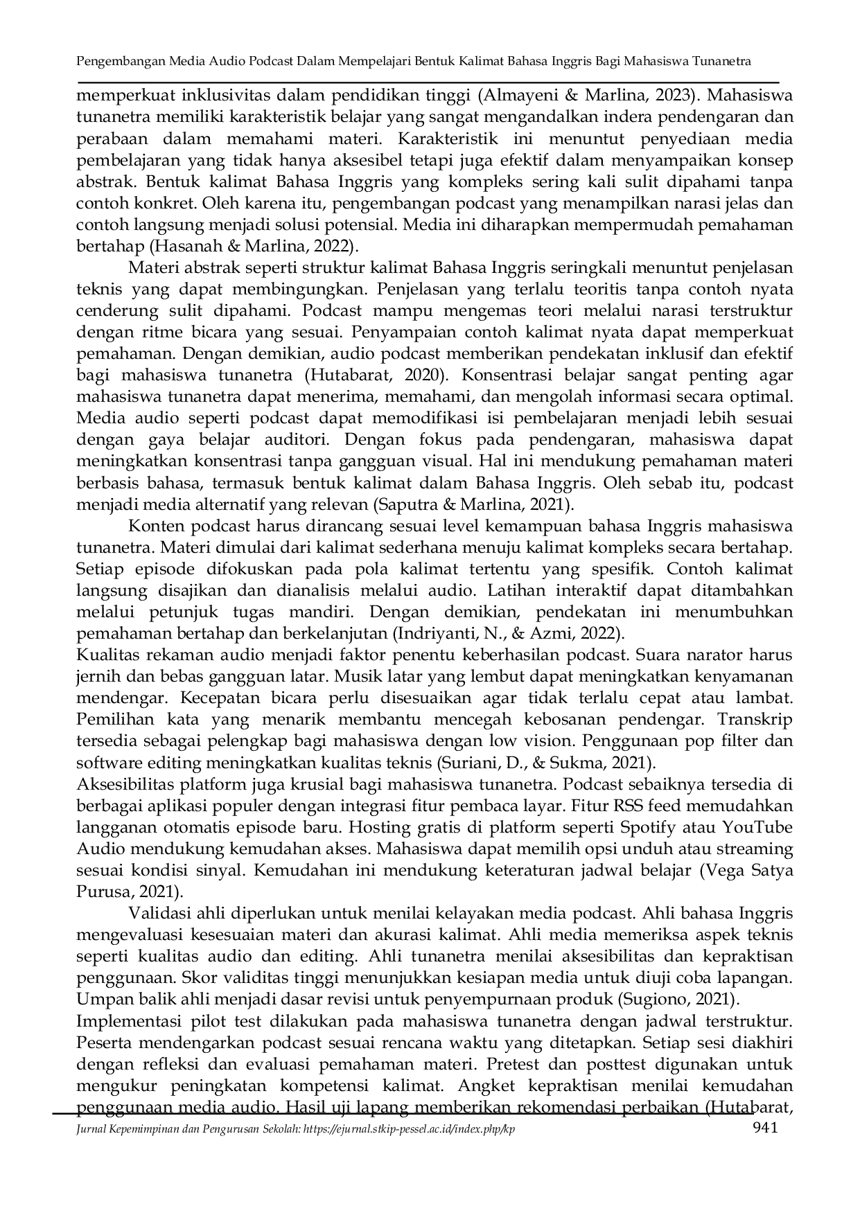 JURIS PENGEMBANGAN MEDIA AUDIO PODCAST DALAM MEMPELAJARI BENTUK KALIMAT BAHASA INGGRIS BAGI MAHASISWA TUNANETRA