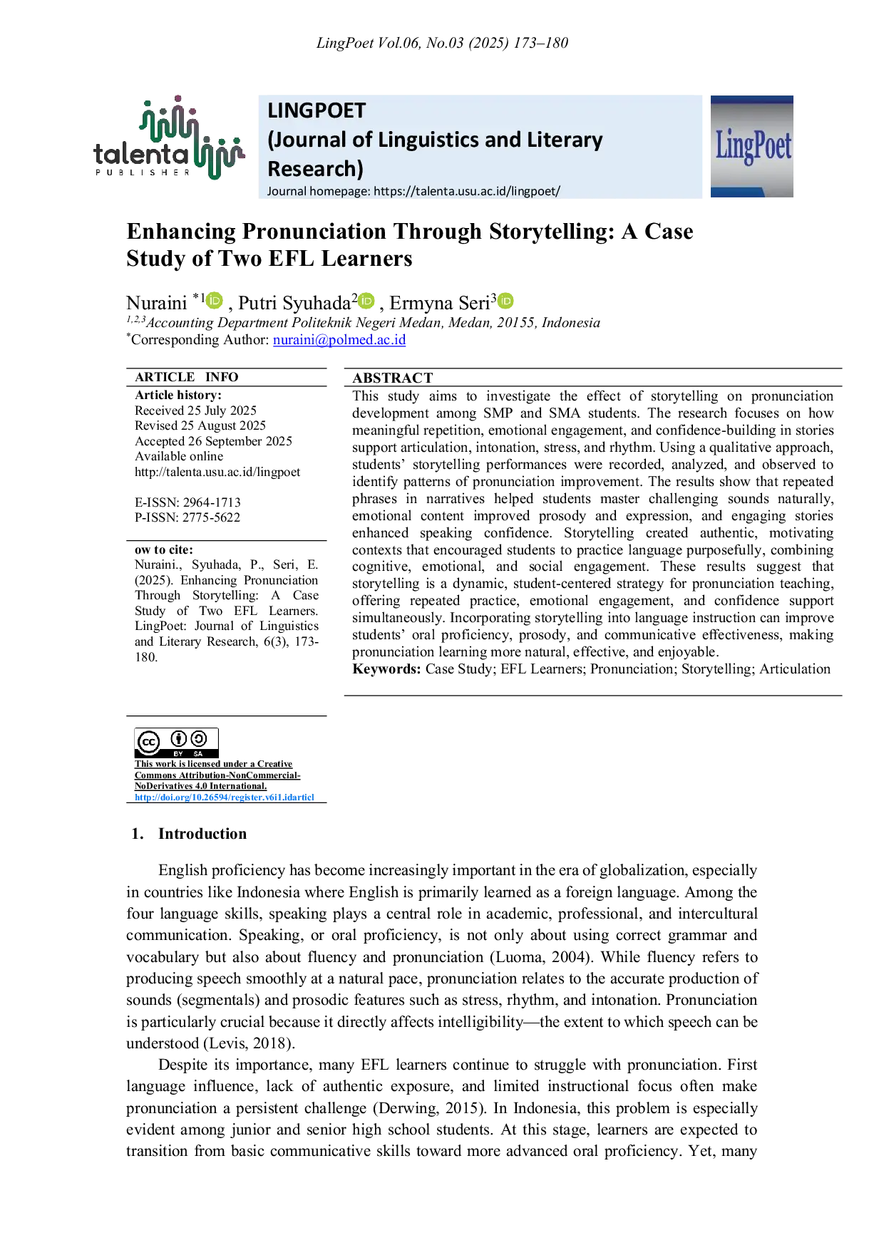 JURIS Enhancing Pronunciation Through Storytelling A Case Study of Two EFL Learners