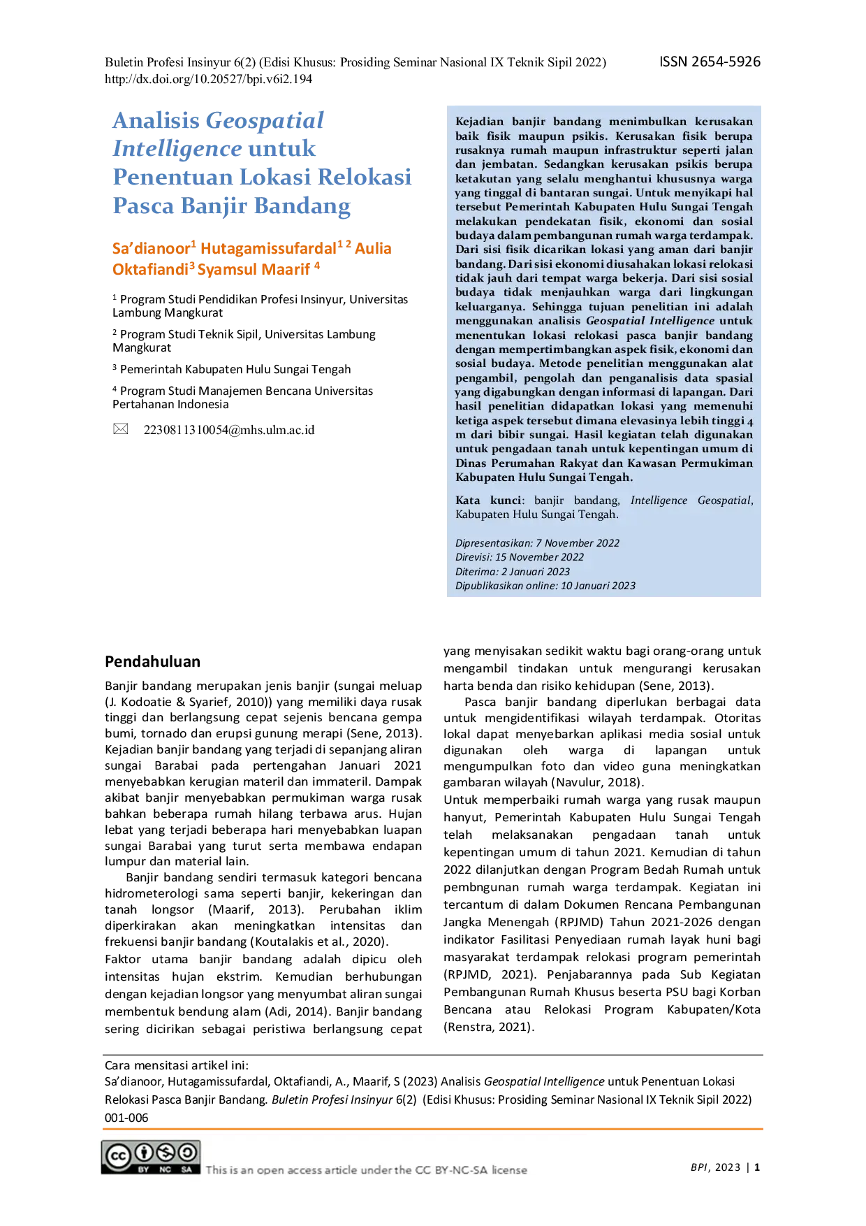 JURIS Analisis Geospatial Intelligence untuk Penentuan Lokasi Relokasi Pasca Banjir Bandang