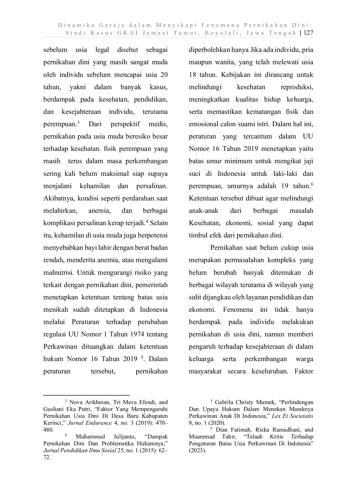 JURIS Dinamika Gereja dalam Menyikapi Fenomena Pernikahan Dini Studi Kasus GKAI Jemaat Tumut Boyolali Jawa Tengah