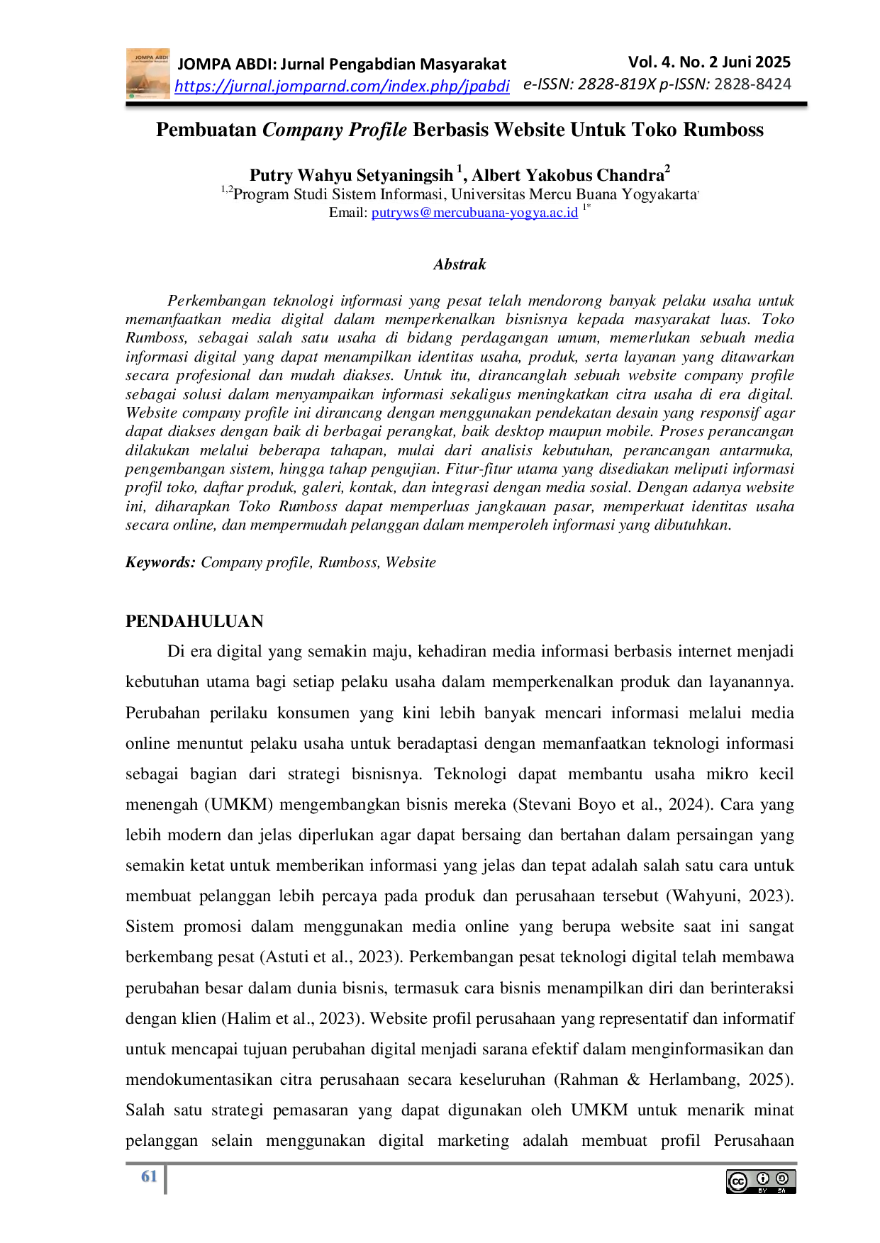 JURIS Pembuatan Company Profile Berbasis Website Untuk Toko Rumboss