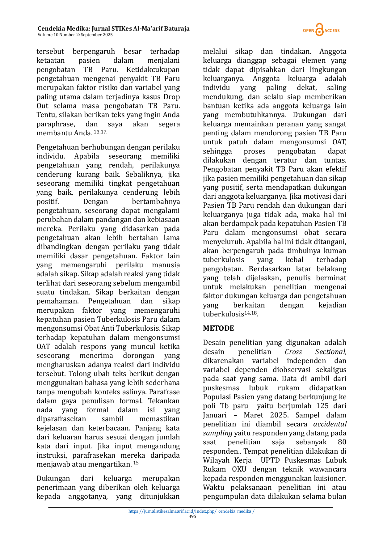 JURIS The Role Of Family Knowledge In The Incidence Of Pulmonary Tuberculosis