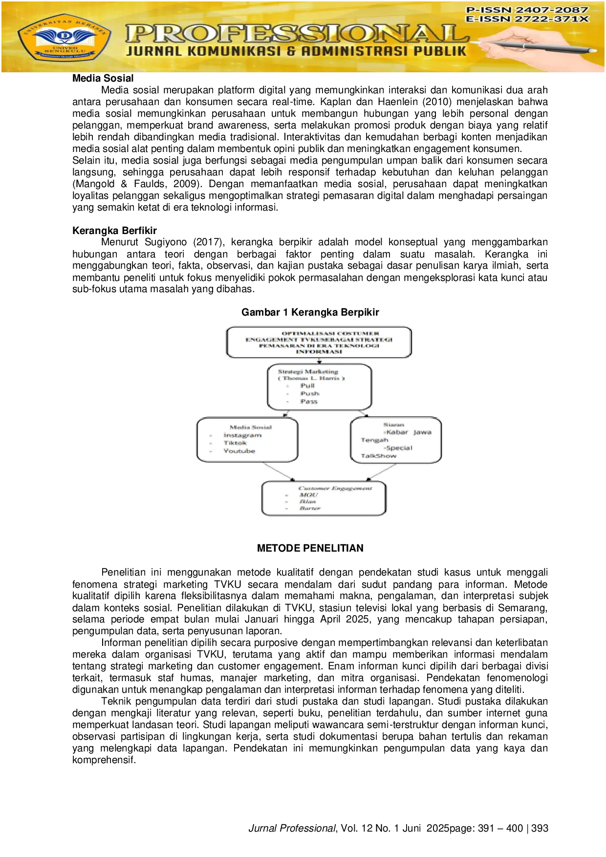 JURIS Optimalisasi Customer Engagement Tvku Sebagai Strategi Komunikasi Pemasaran Di Era Digital