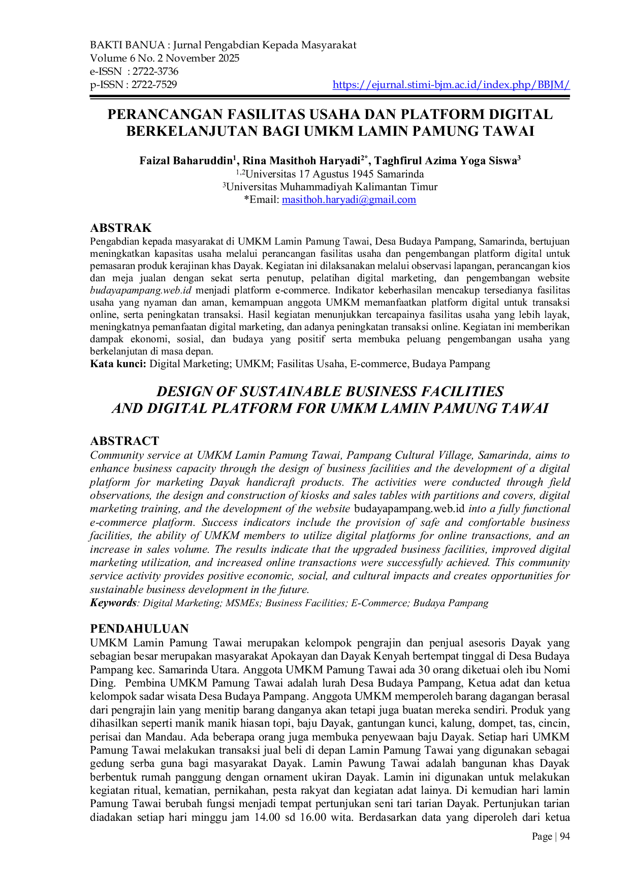 JURIS Perancangan Fasilitas Usaha dan Platform Digital Berkelanjutan Bagi UMKM Lamin Pamung Tawai