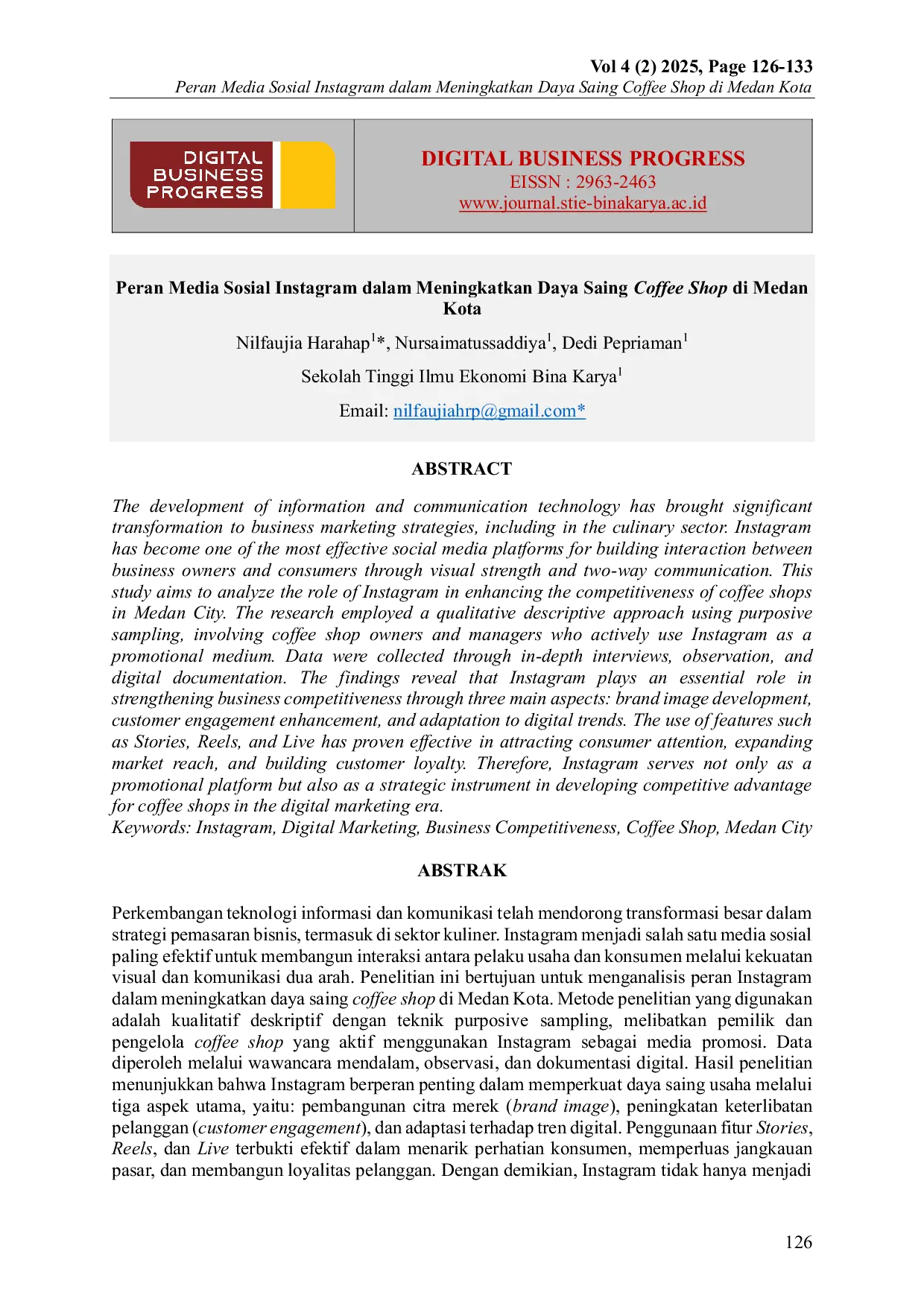 JURIS Peran Media Sosial Instagram dalam Meningkatkan Daya Saing Coffee Shop di Medan Kota