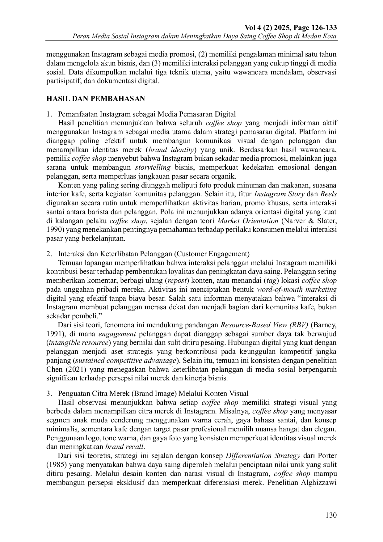 JURIS Peran Media Sosial Instagram dalam Meningkatkan Daya Saing Coffee Shop di Medan Kota