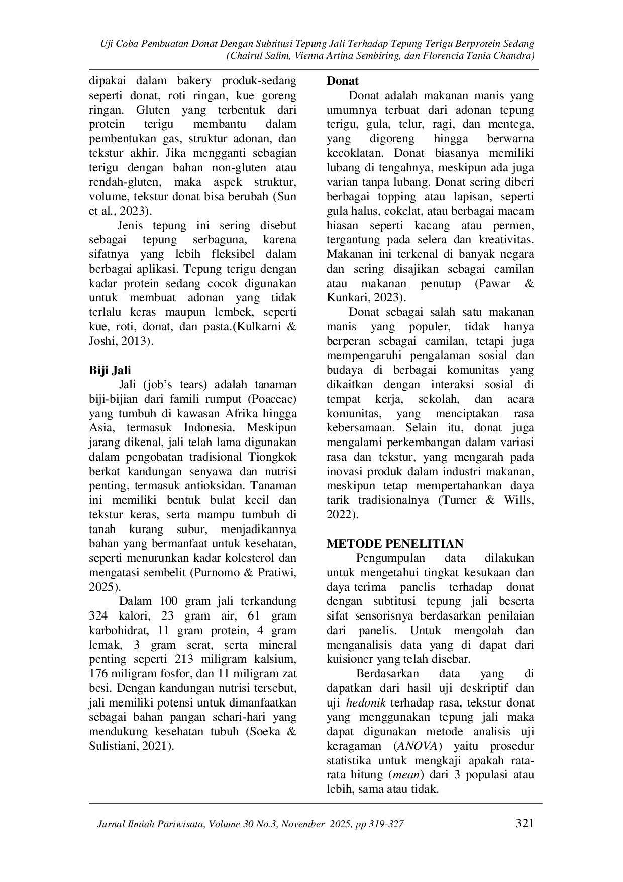 JURIS Uji Coba Pembuatan Donat Dengan Substitusi Tepung Jali Terhadap Tepung Terigu Berprotein Sedang