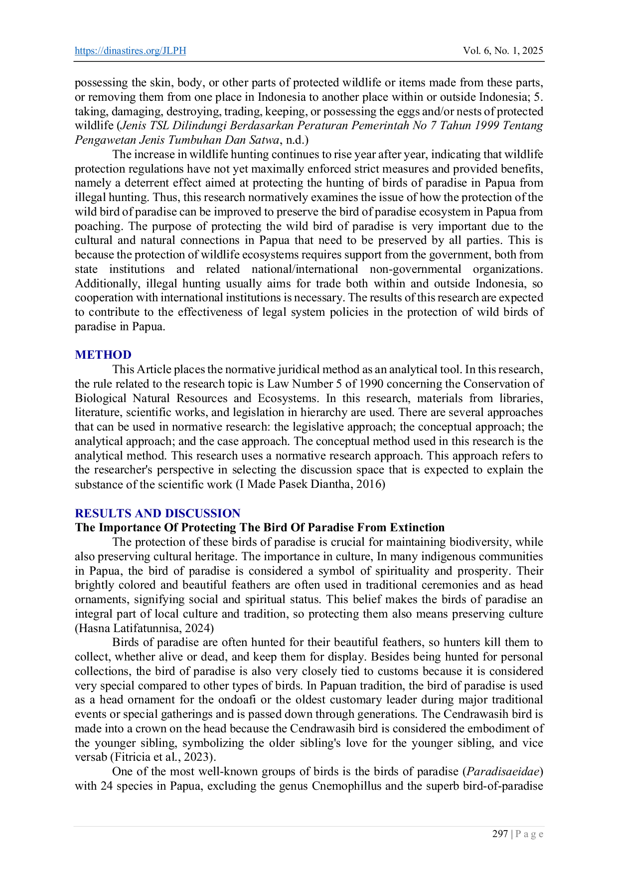 JURIS Protection off Bird off Paradise Wildlife From Extinction Due to Poaching