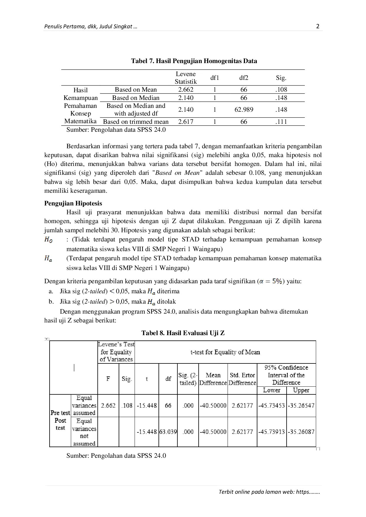 JURIS Pengaruh Model Pembelajaran Kooperatif Tipe Student Team Acievement Division STAD Terhadap Kemampuan Pemahaman Konsep Matematika Siswa Kelas VIII di SMP Negeri 1 Waingapu