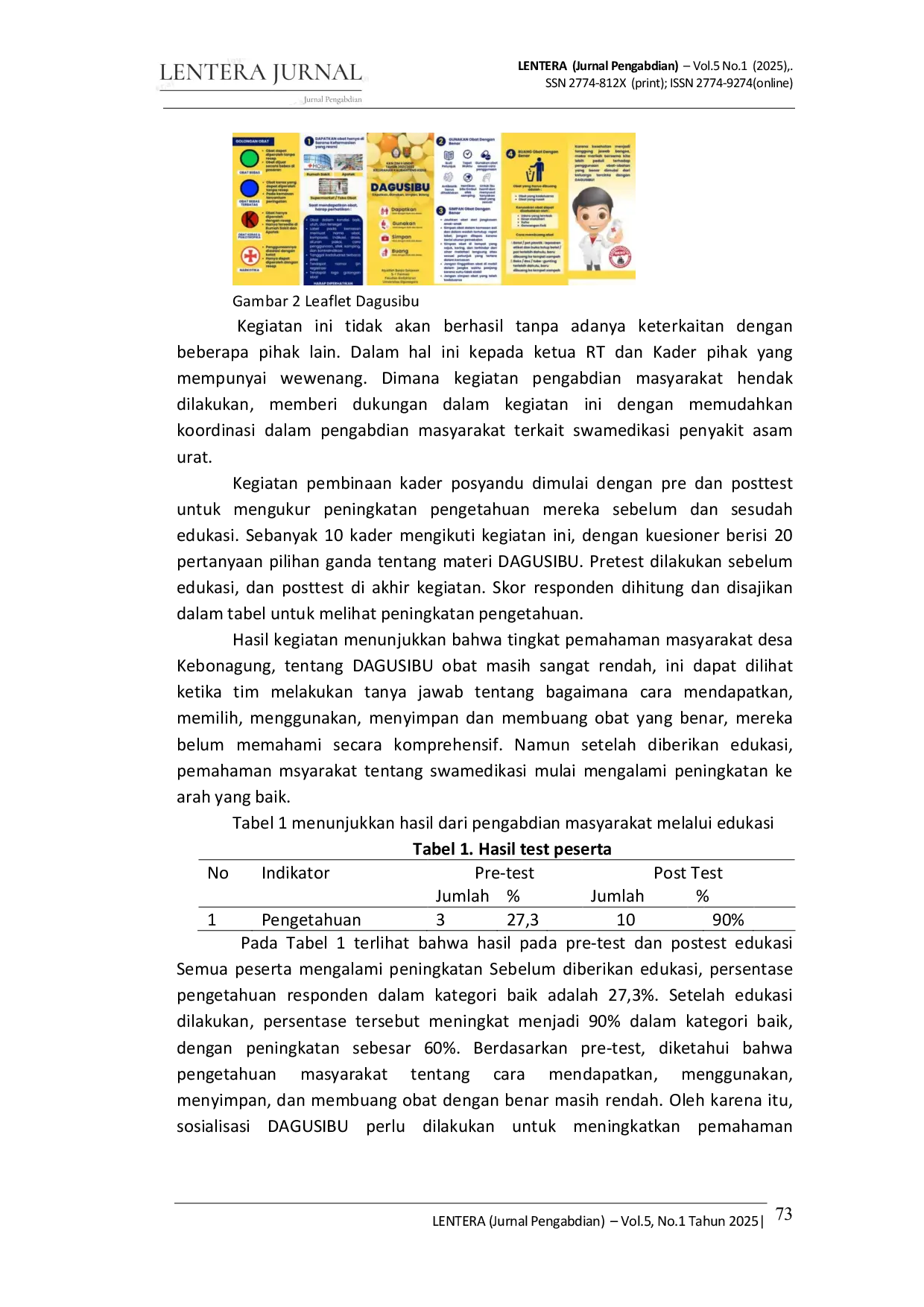 JURIS Upaya Peningkatan Pengetahuan Tentang Penggunaan Obat Yang Benar Melalui Edukasi Dagusibu Obat Pada Kader Posyandu