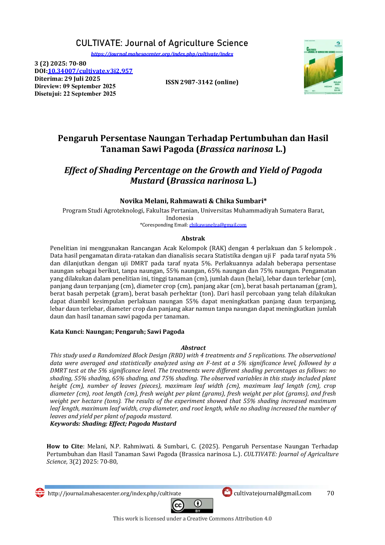 JURIS Pengaruh Persentase Naungan Terhadap Pertumbuhan dan Hasil Tanaman Sawi Pagoda Brassica narinosa L